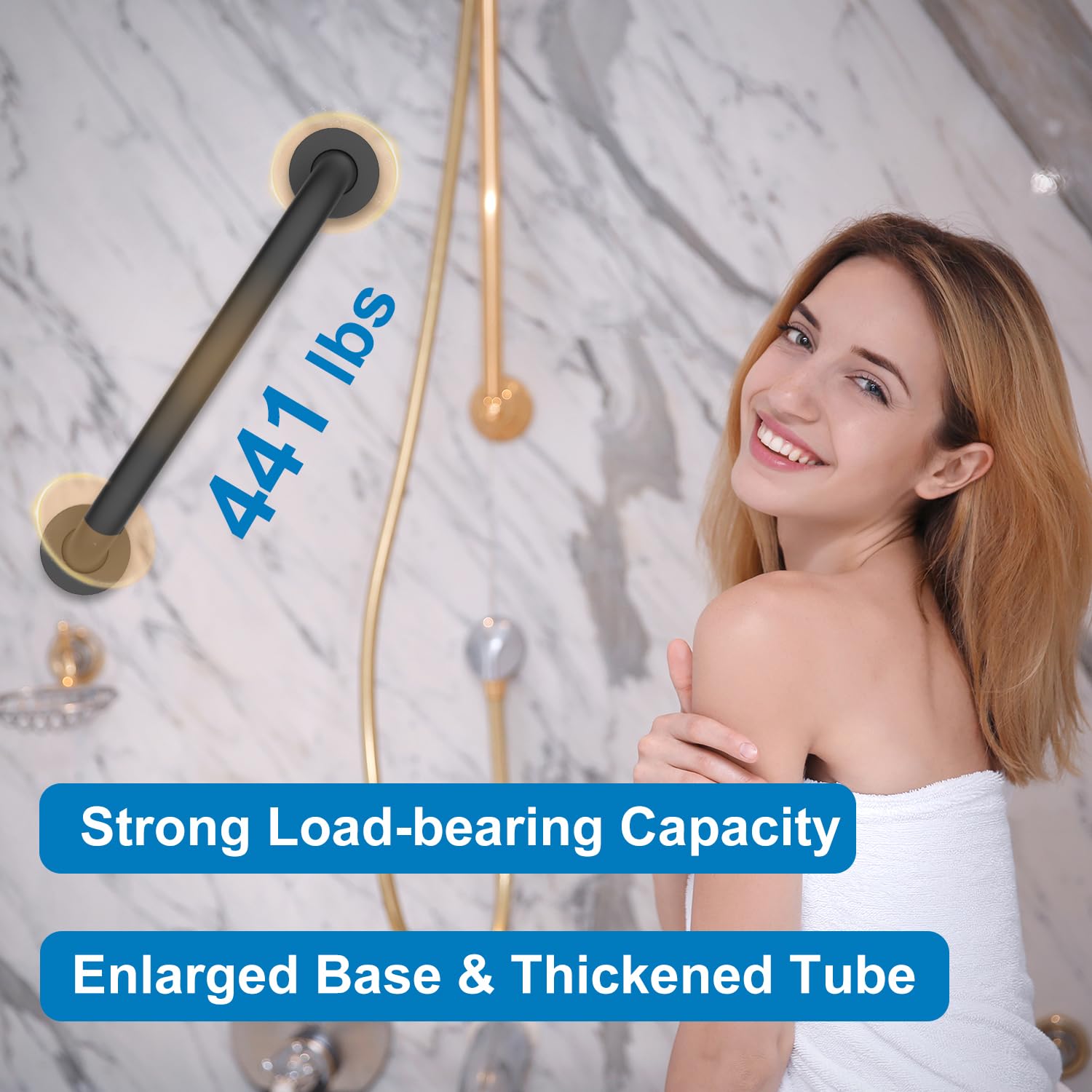 30cm 304 Stainless Steel Shower Grab Bar - Bathroom Safety Handle for Seniors & Disabled - Non-Slip Bath & Shower Support Bar for Kitchen, Bedroom, Bathtub & Stairs (Black) | Perfect for Elderly Fall Prevention & Accessible Home Safety