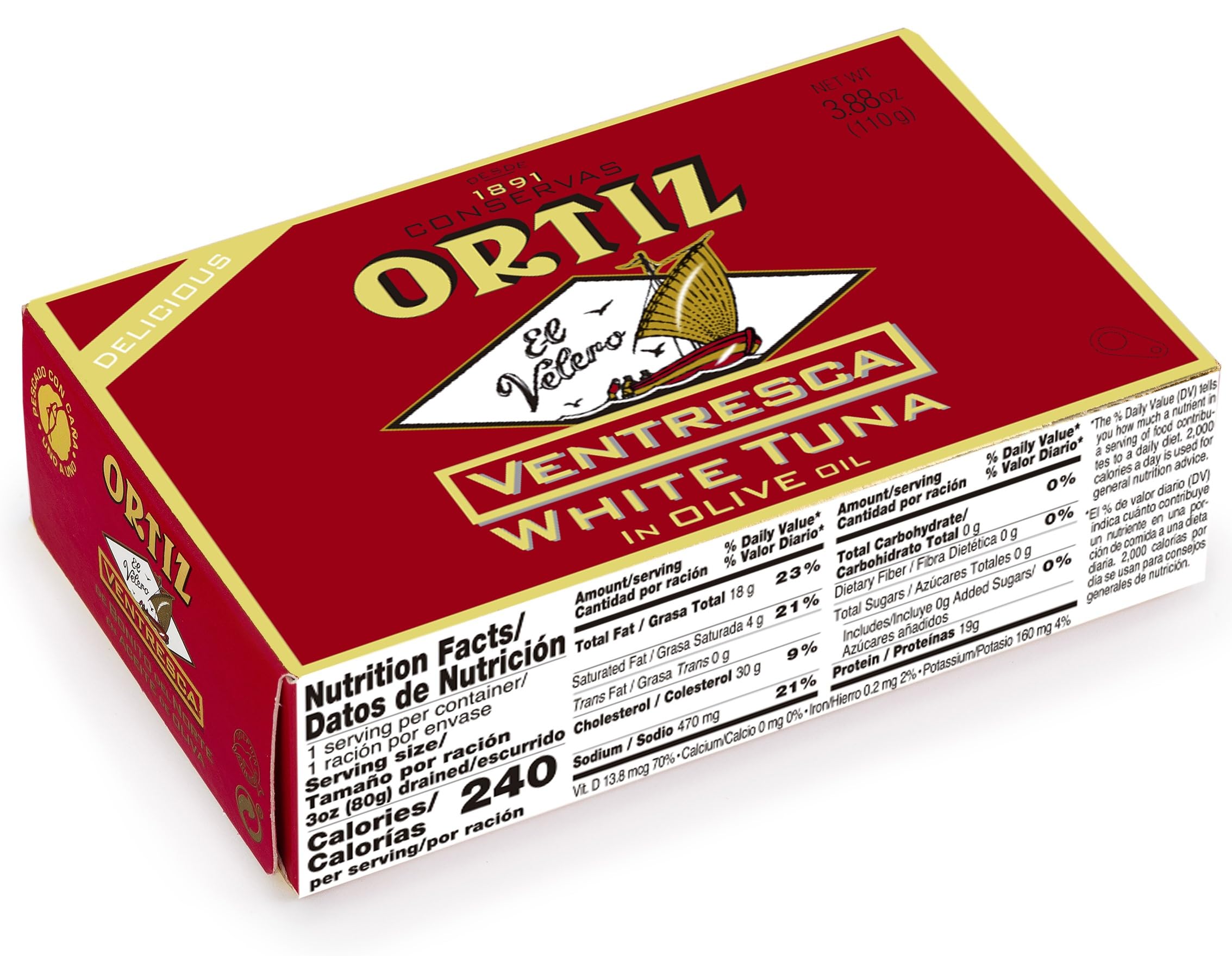 Premium Ortiz Ventresca White Tuna Belly in Spanish Olive Oil - Wild Caught, Tender Buttery Fillets with Rich Flavor - 3.88oz Can (Pack of 1) - Perfect for Salads, Tapas & Gourmet Sandwiches