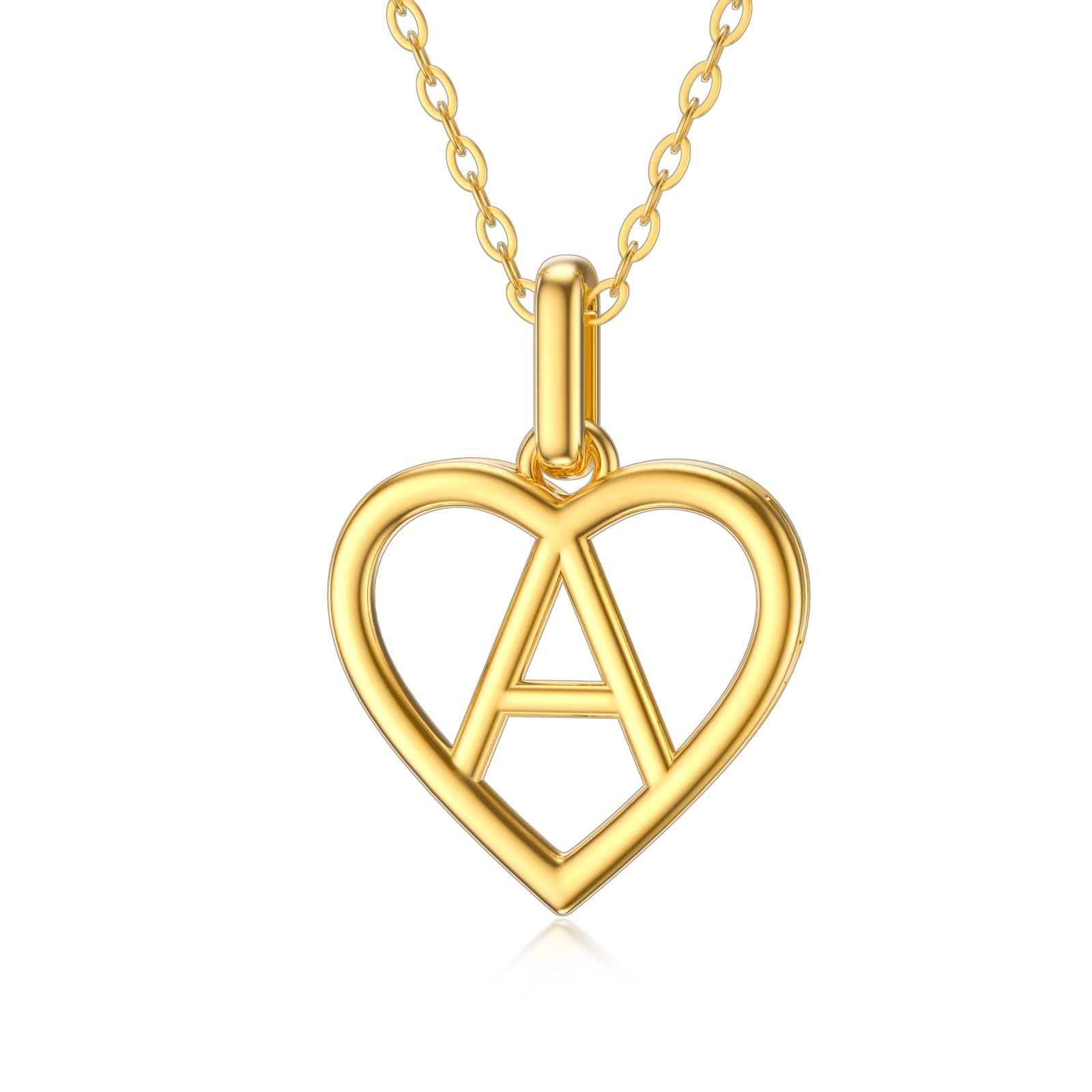 14K Solid Gold Heart Initial Necklace for Women - Personalized Letter A Pendant with 18