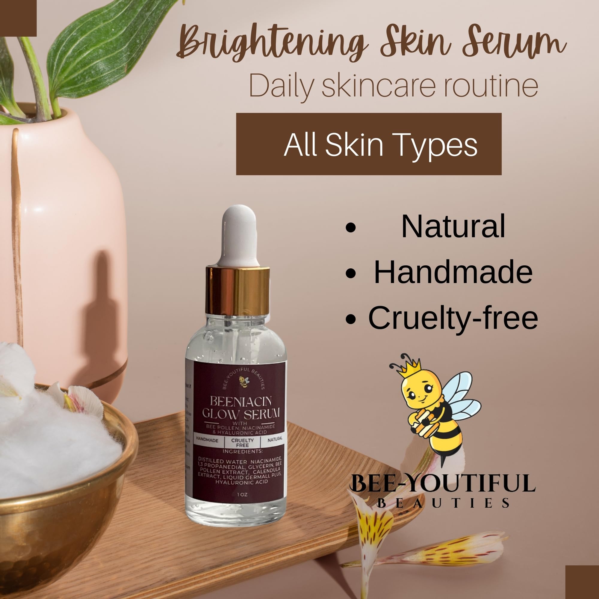 Beeniacin Glow Serum - Hydrating & Brightening Facial Moisturizer for All Skin Types | 0.5 oz | Achieve Radiant Skin for Day & Night Use