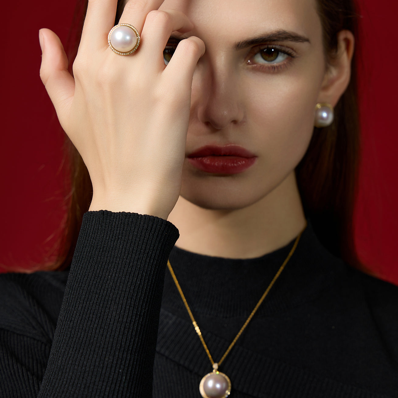 18K Gold Diamond & Edison Pearl Ring KR00057 - Elegant Jewelry for Weddings, Anniversaries & Special Occasions