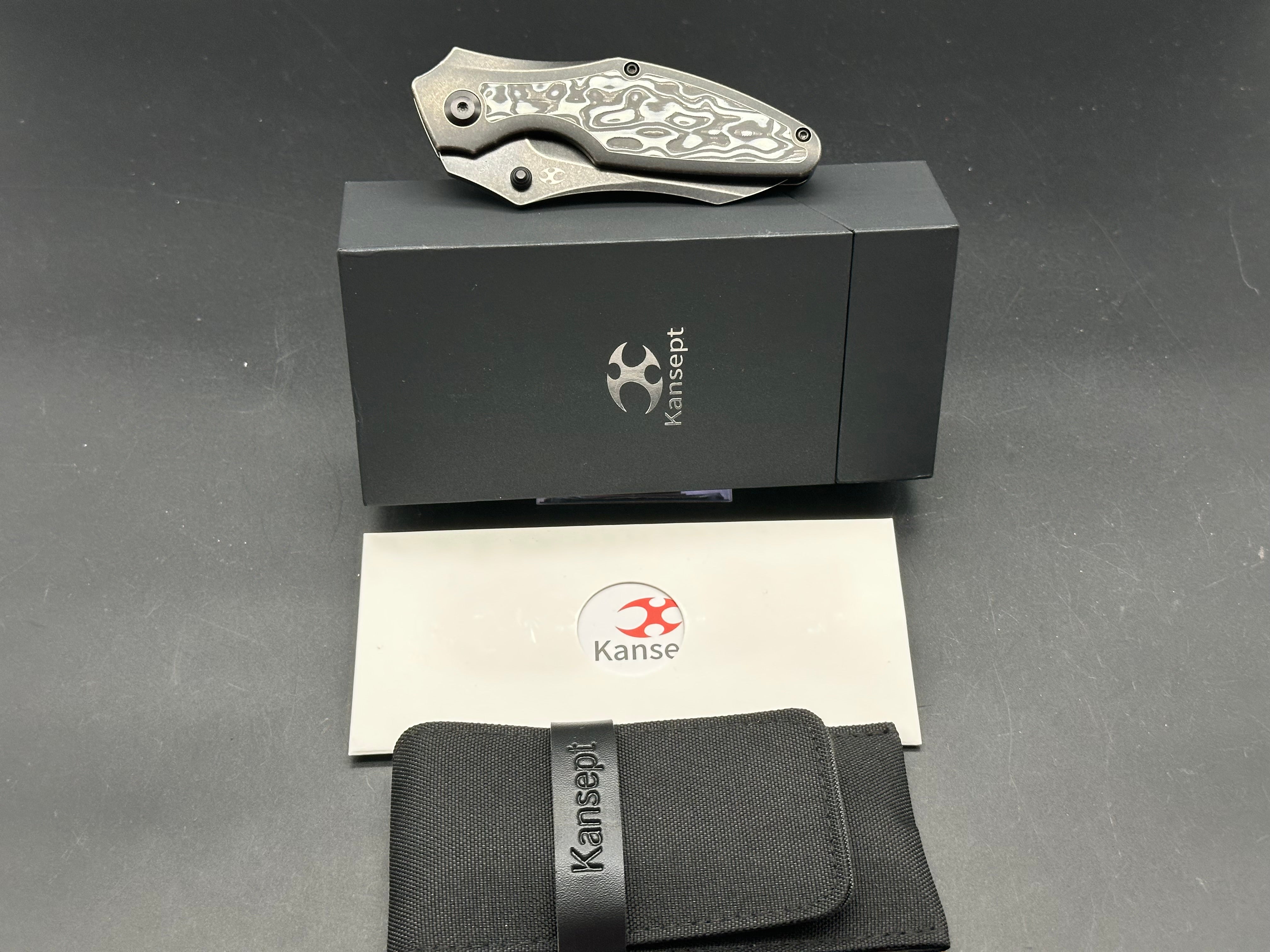 KANSEPT BABA YAGA Folding Knife - Blackwash Titanium Handle with Black/White Nebula Carbon Fiber Inlay, 20CV Steel Plain Edge Blade - EDC, Outdoor, Camping, Survival Gear