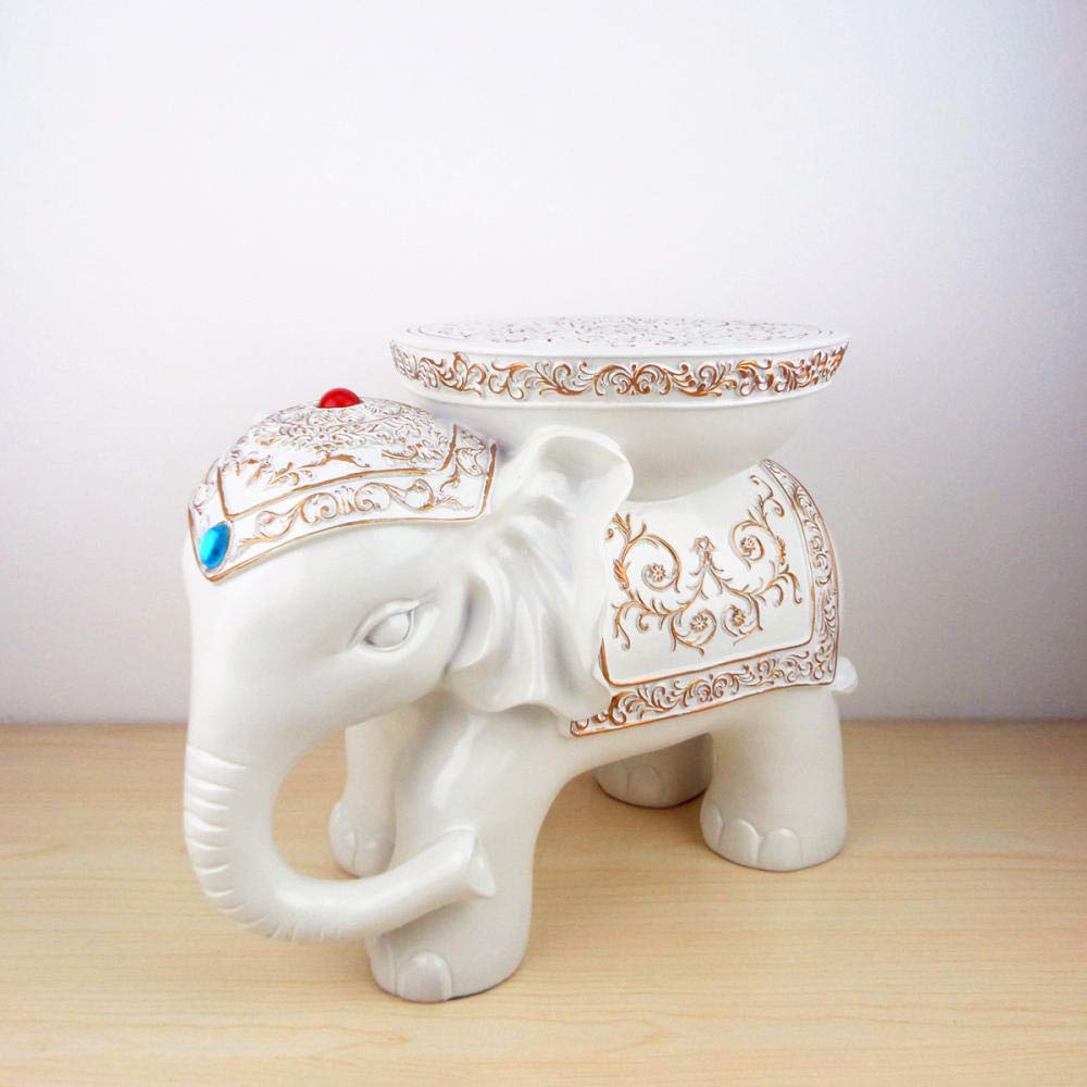 Lucky Elephant Resin Stool - Feng Shui Home Decor, Shoe Bench & Coffee Table Stool for Living Room, Office & Entryway - Durable Handcrafted Statue for Good Fortune & Stylish Seating