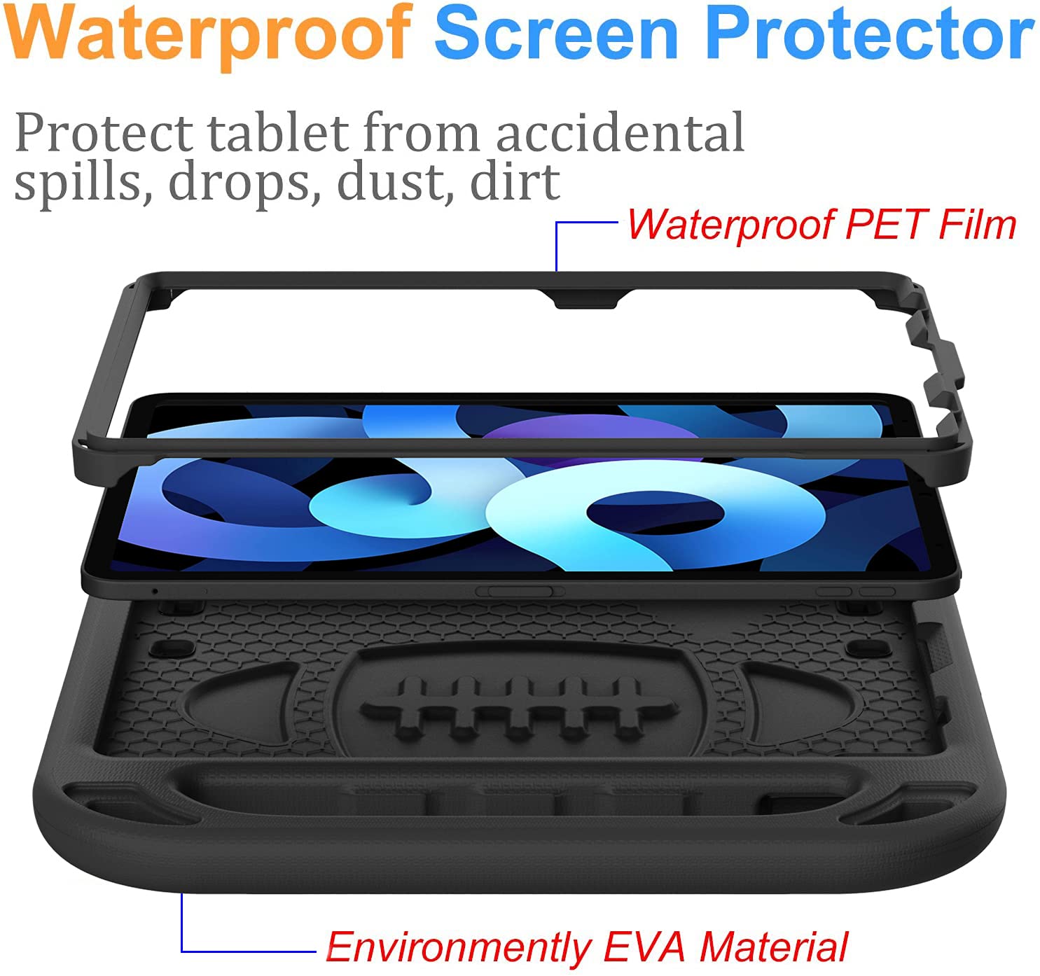 BMOUO Shockproof Kids Case for iPad Air 5/4 (10.9 Inch) with Built-in Screen Protector & Handle Stand - Protective Cover for New iPad Air 5th/4th Generation - Perfect for School, Travel, and Home Learning (Black)