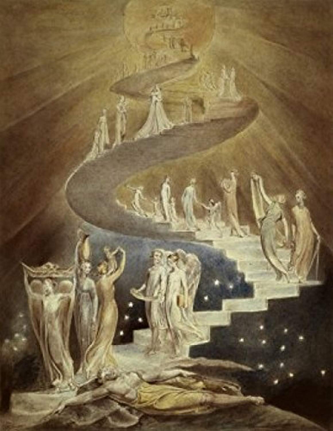 Jacob's Ladder 1800-03 by William Blake - British Museum London Art Print (18x24 inches) - Vintage Home Decor, Office Wall Art & Gift for Art Lovers