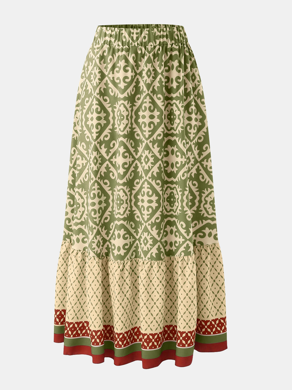 Stylish Geometric Print Elastic Waist Skirt for Women - Comfortable Stretchy Midi Skirt for Casual Wear, Office, and Date Nights