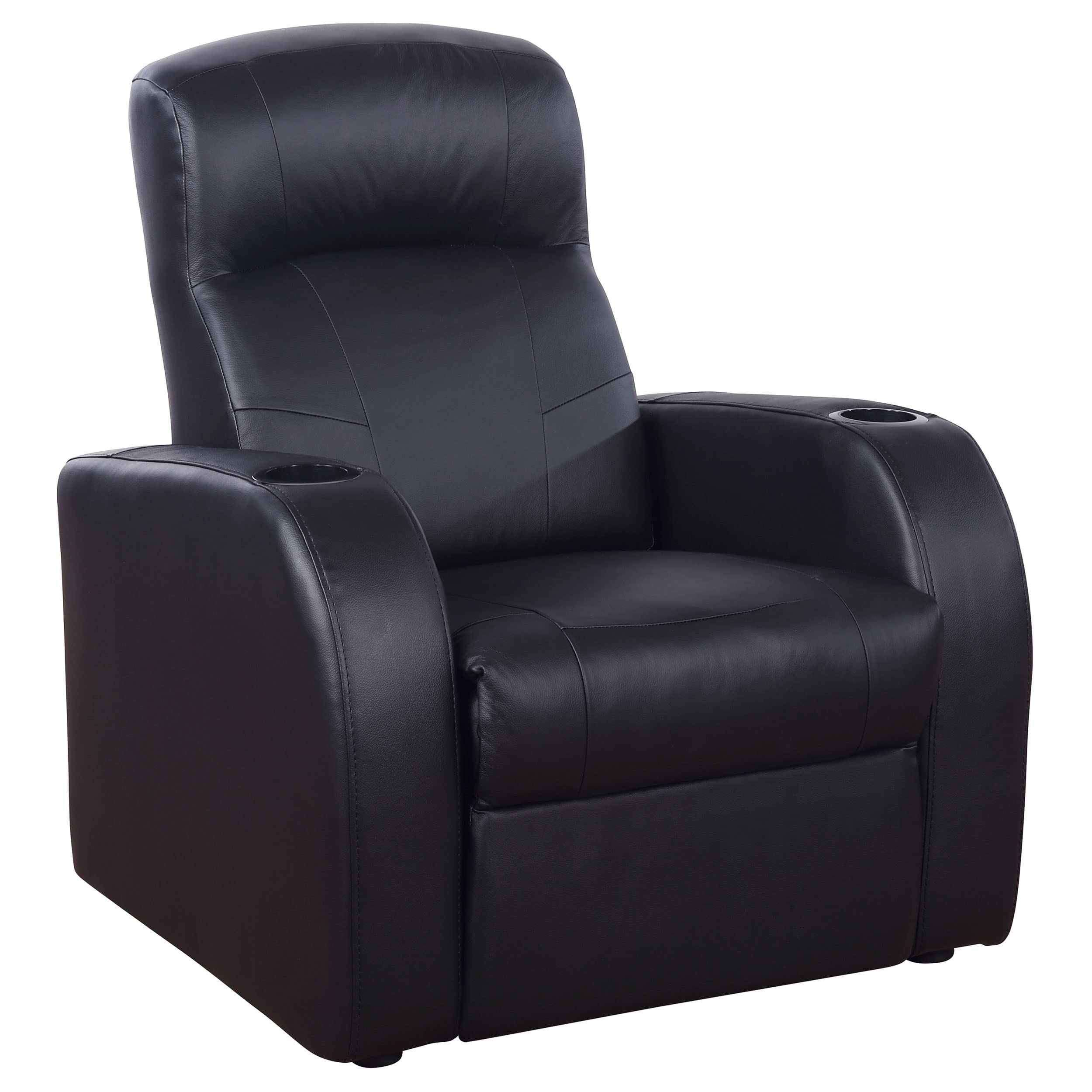 **Cyrus Home Theater Recliner Chair - Black Upholstered Reclining Movie Seat with Cup Holder | Perfect for Home Cinema, Gaming & Relaxation**