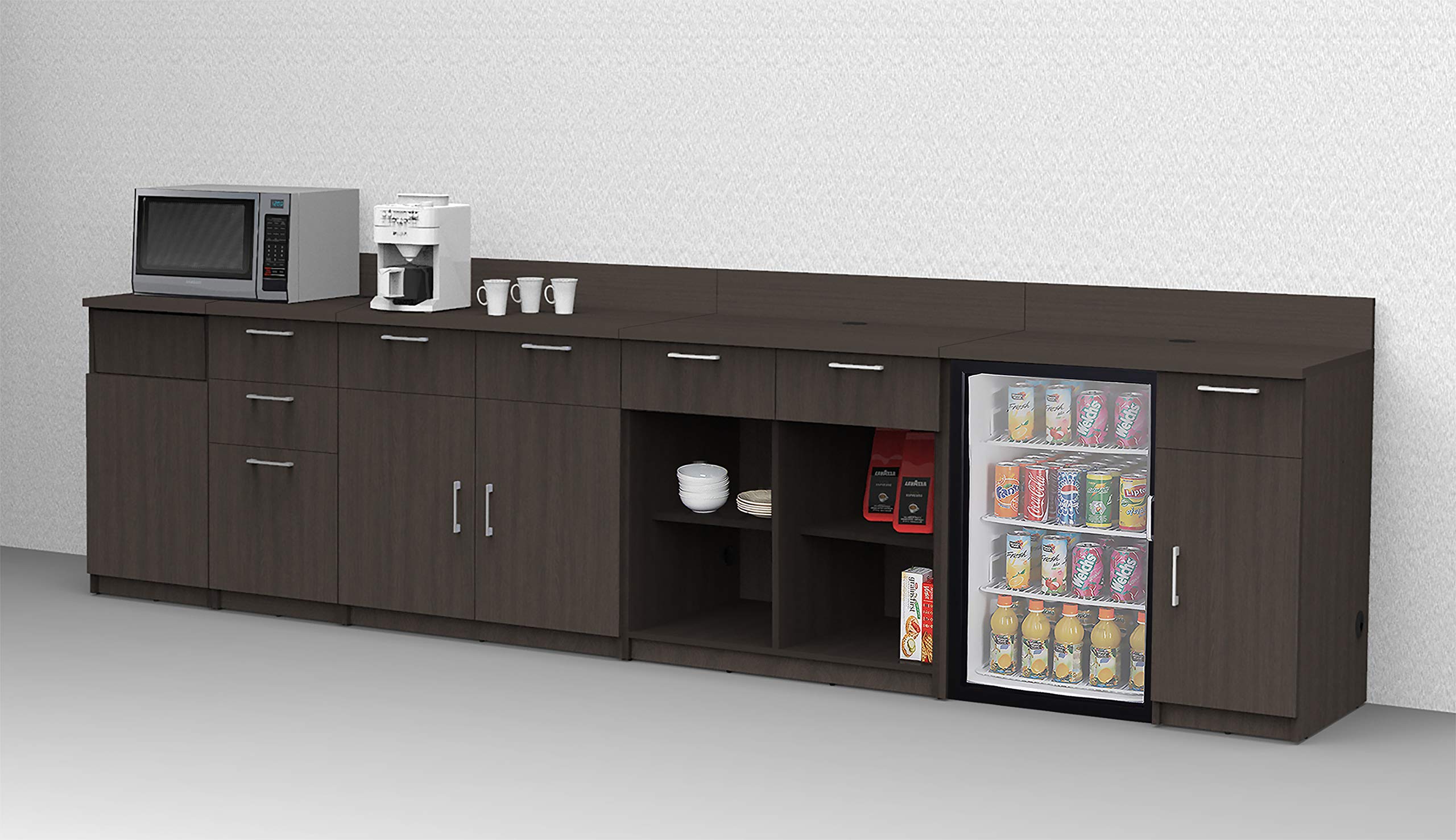 BREAKtime Coffee Break 5-Piece Espresso Buffet Set Model 6877 - 144 Inch Wide Factory Assembled Lunchroom Furniture for Office Break Rooms & Cafeterias