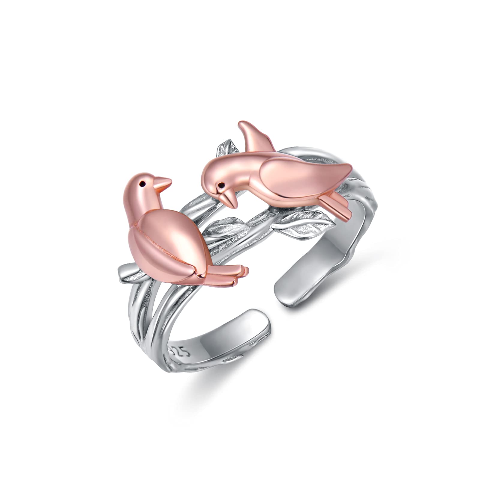 PELOVNY Sterling Silver Magpie Bird Adjustable Ring - Expandable Eternity Promise Engagement Band for Women | Perfect Gift for Anniversary, Valentine's Day & Everyday Wear