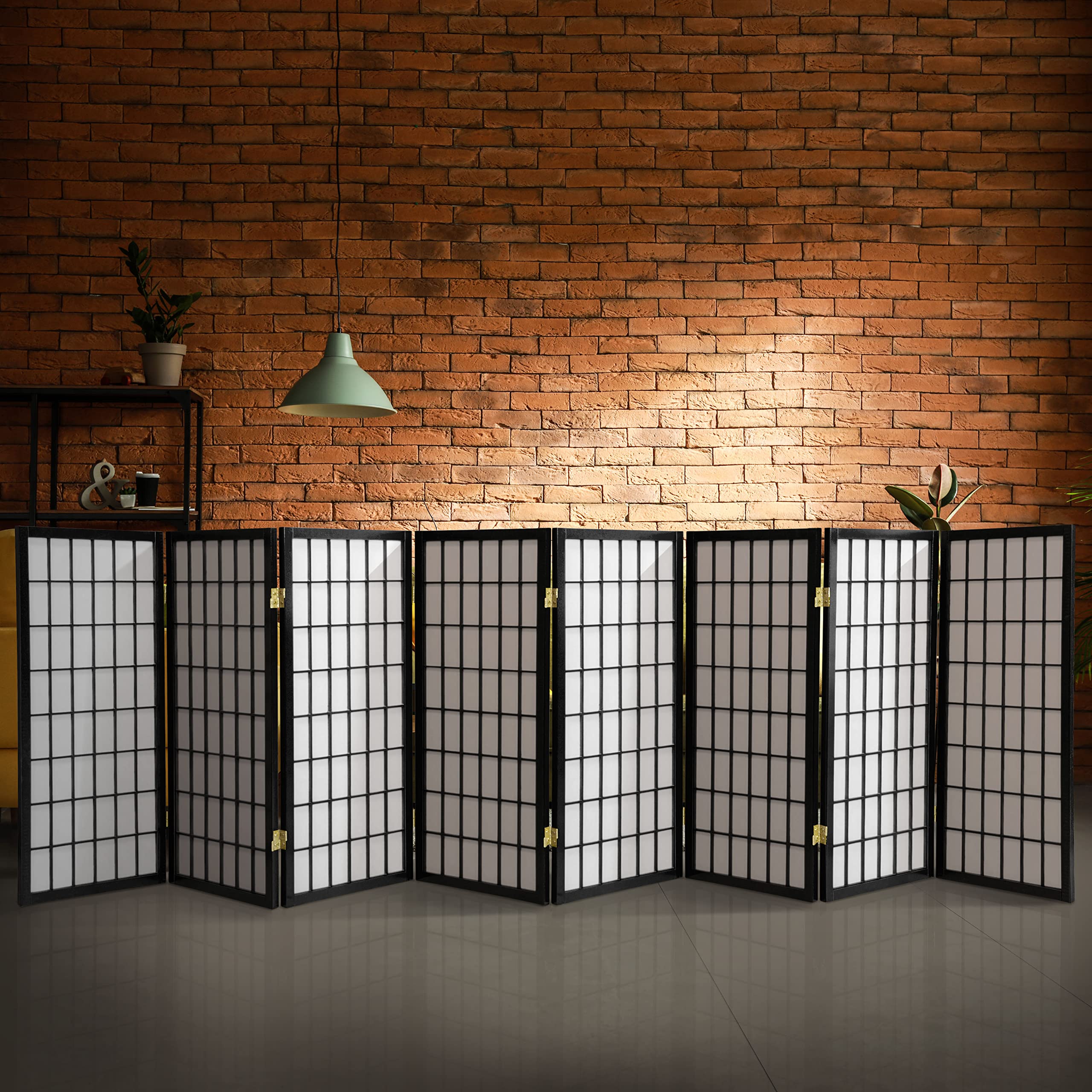 Black 3 ft. Tall Japanese Shoji Screen Room Divider - 8 Panel Window Pane Design for Home Office, Meditation Space & Asian-Inspired Decor