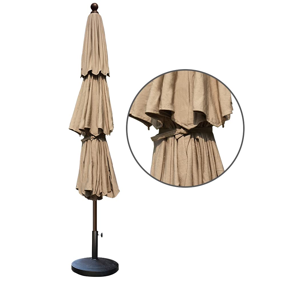 EliteShade 9Ft 3-Tier Patio Umbrella with Ventilation - 10-Year Fade-Resistant Outdoor Market Umbrella in Heather Beige - Perfect for Backyard, Poolside, and Restaurant Outdoor Dining
