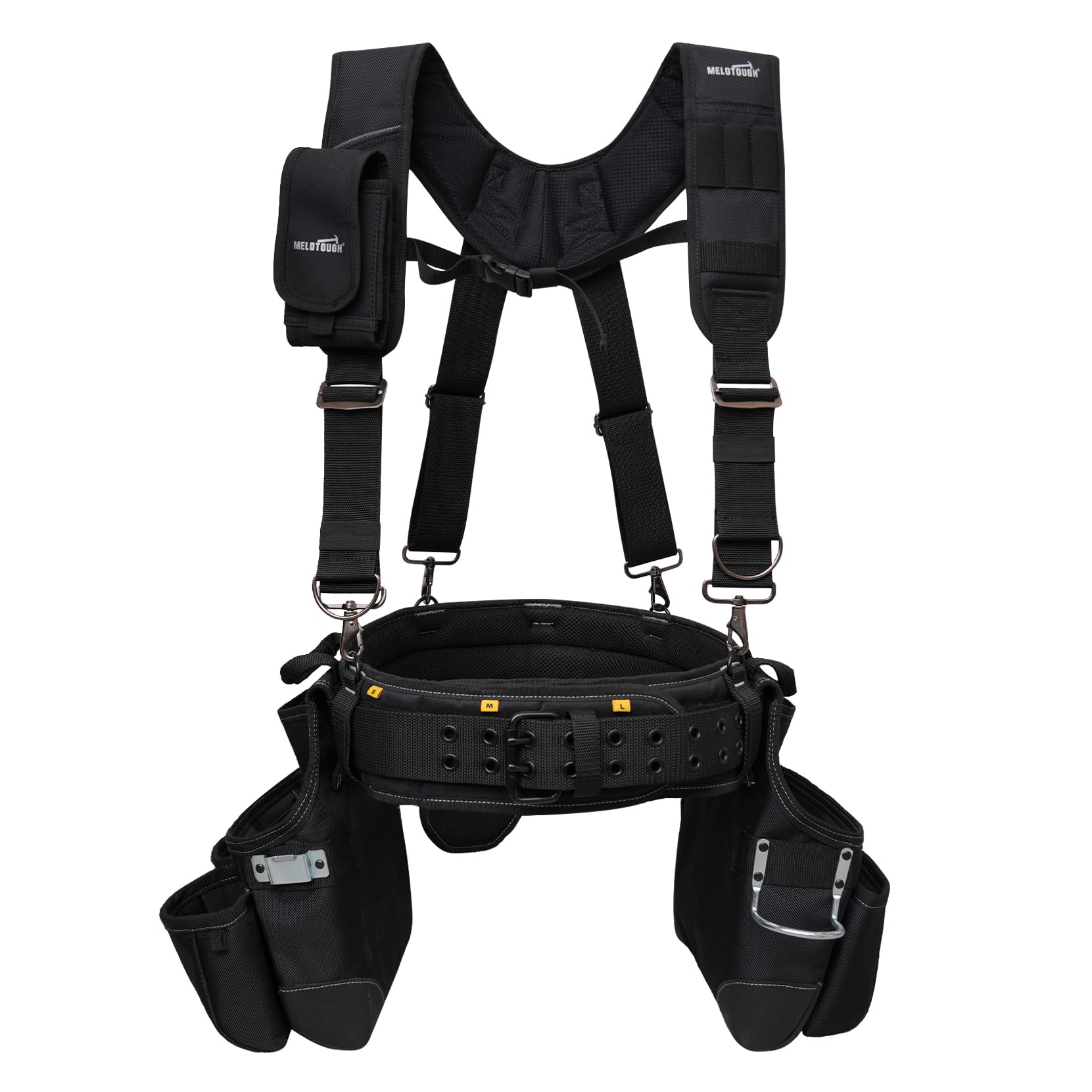 MELOTOUGH Heavy Duty Tool Belt with Suspenders - Durable Construction Tool Pouch for Electricians, Roofers, Contractors & Carpenters - Perfect for Framing, Roofing & DIY Projects