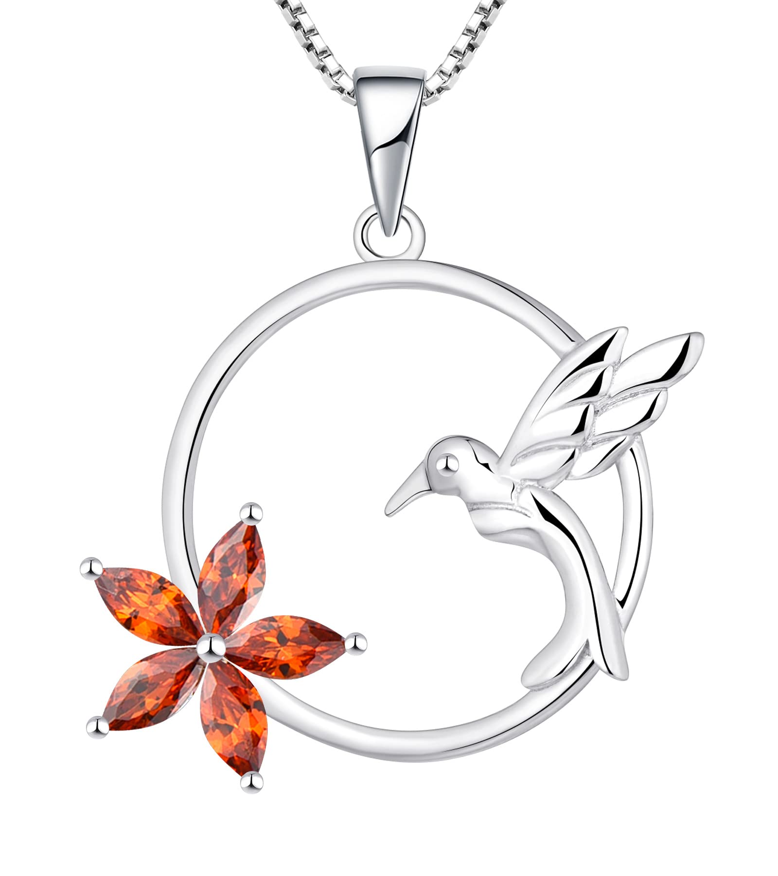 YL Hummingbird Necklace - 925 Sterling Silver Flower Pendant with Birthstone | Elegant Women's Jewelry Gift for Birthday, Anniversary & Special Occasions