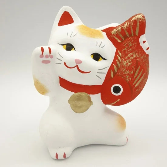 Nagahama Doll Japanese Maneki Neko (Beckoning Cat) White Lucky Cat Figure - Authentic Japanese Fortune Charm for Home & Office Decor