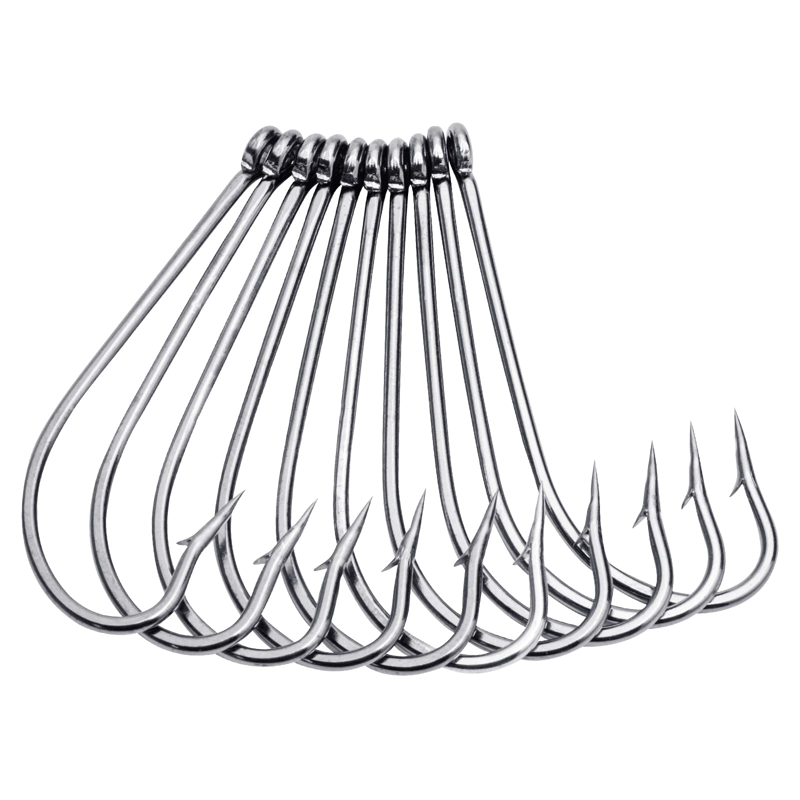 Goture Premium Stainless Steel Fishing Hooks - Long Shank Saltwater Fishhooks (Size 1/0-6/0) - High Carbon Steel for Strong Hold - 10/50pcs Pack - Perfect for Deep Sea Fishing & Big Game Angling