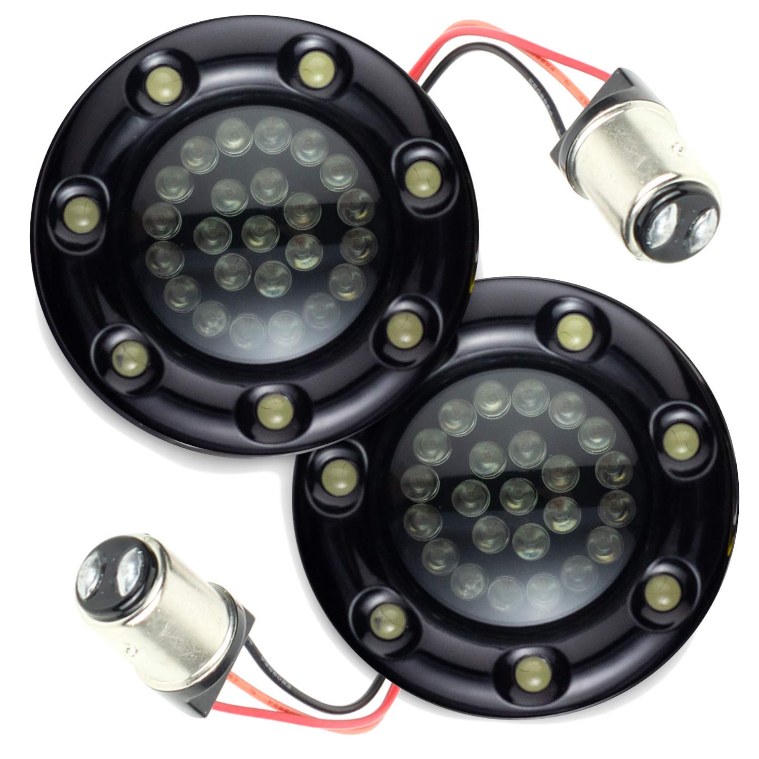 Eagle Lights 2 Inch Bullet Rear Infinity Beam LED Turn Signals & Brake Lights with LED Ring Covers for Harley Davidson Motorcycles - Black (1157 Base) - Perfect for Night Riding and Enhanced Safety