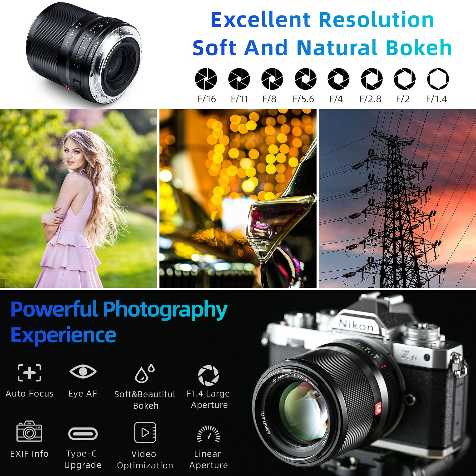 VILTROX 56mm f/1.4 APS-C Prime Lens for Nikon Z Mount Cameras (ZFC, Z6, Z7 II) - Fast Auto Focus, Compact Portrait & Street Photography Lens - Black