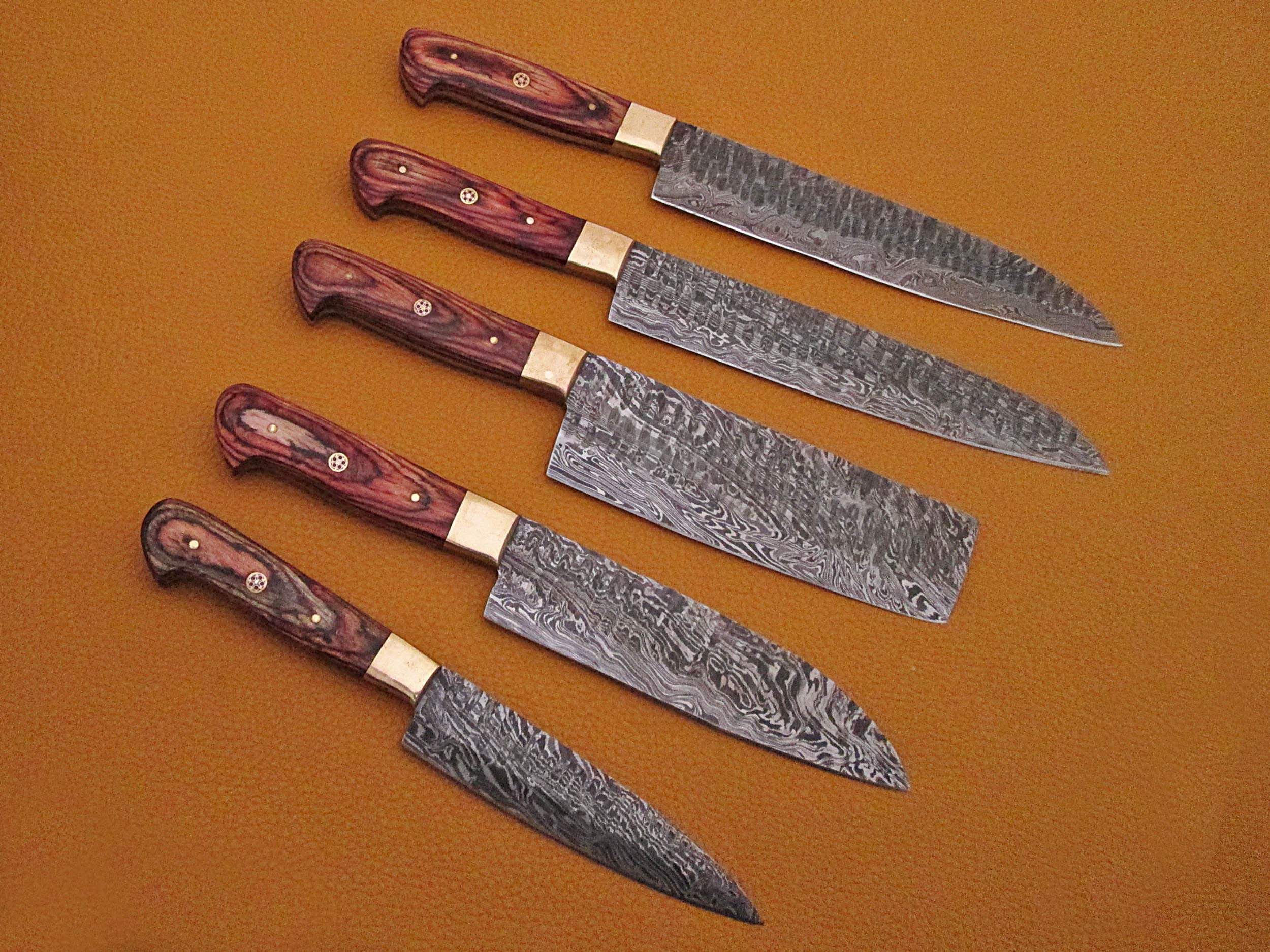 Premium 5-Piece Damascus Steel Kitchen Knife Set with 2-Tone Wood Handle - 54