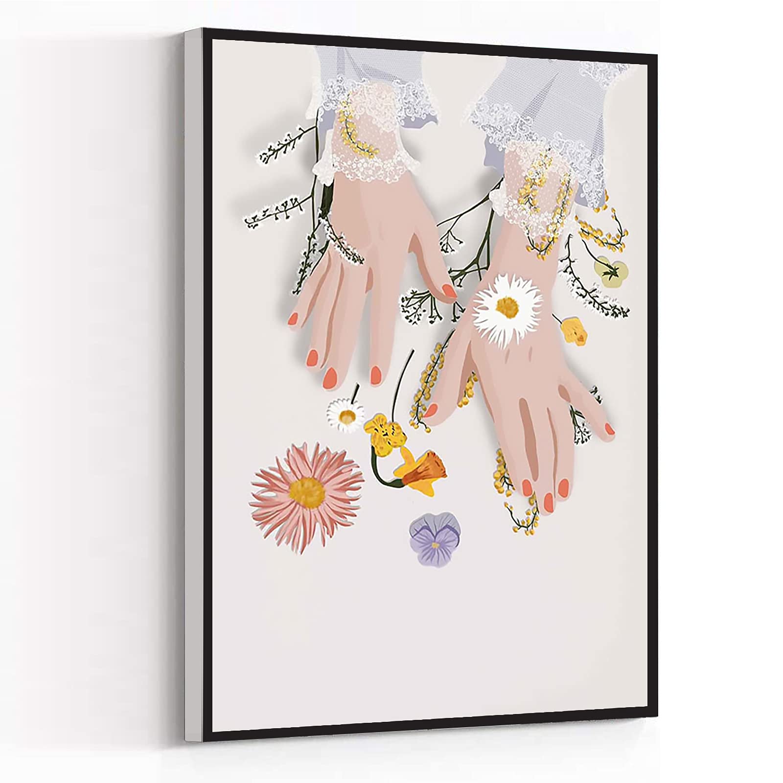 KEJPU Modern Abstract Flower Woman Fashion Canvas Wall Art - Divine Feminine Poster Painting for Home & Office Decor - 8x12 Inch Framed Ready to Hang - Perfect for Living Room, Bedroom & Workspace