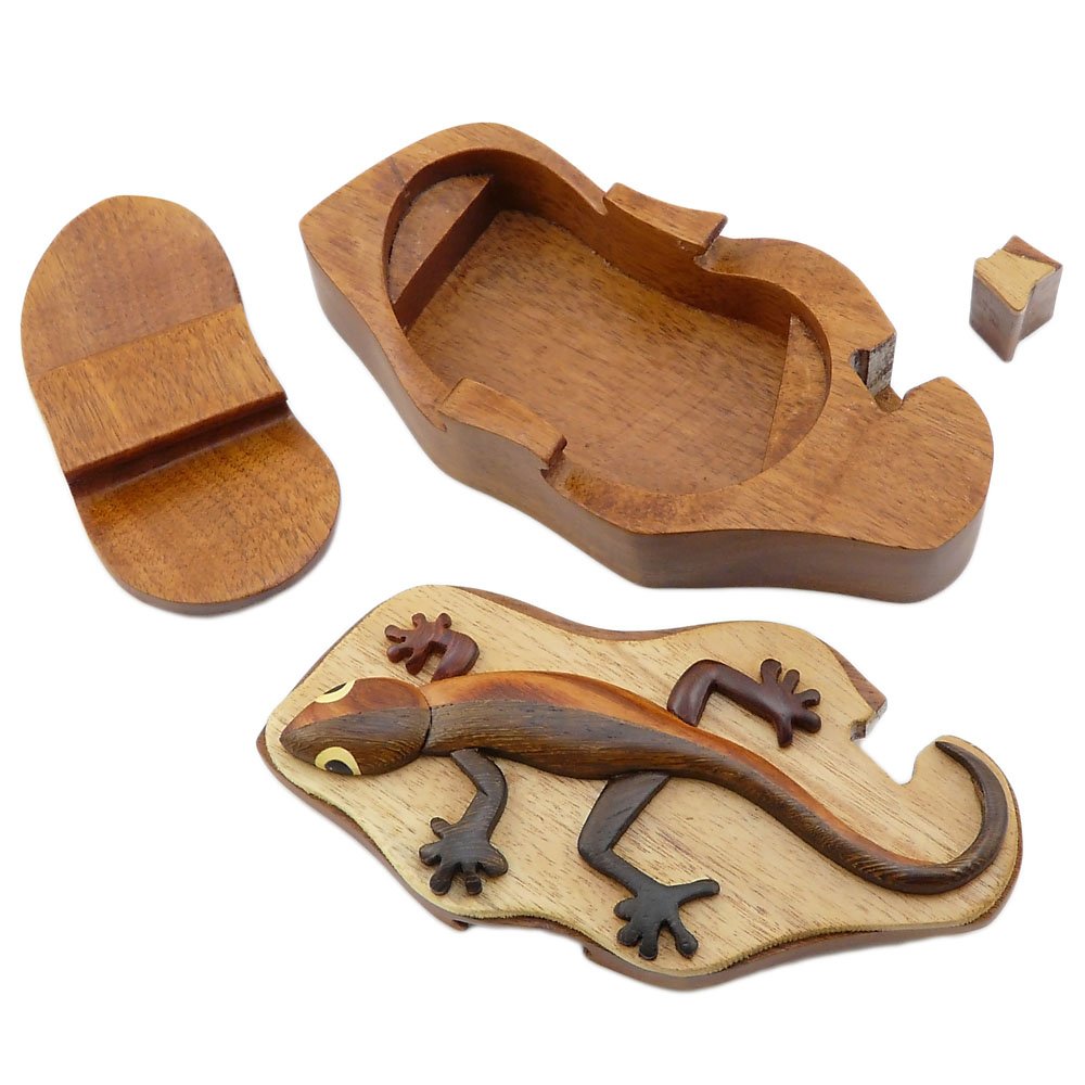 Handcrafted Gecko Wooden Puzzle Box - Unique Brain Teaser Gift for Adults & Teens - Perfect for Home Decor, Office Desk & Mindfulness Activities