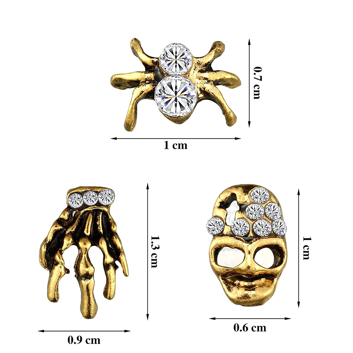 60Pcs 3D Halloween Nail Charms - Gold Spider, Skull & Skeleton Hand Nail Art Studs - Halloween Nail Decorations for Women - Perfect for Halloween Parties, Costume Nails & Spooky Nail Art Designs