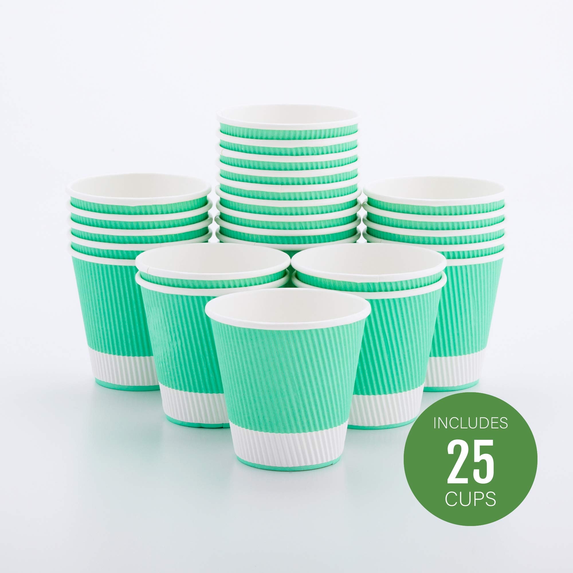 8oz Disposable Paper Coffee Cups - 25 Pack Leakproof Ripple Wall Hot Cups, Eco-Friendly Recyclable Light Green Insulated Paper Cups - Perfect for Coffee Shops, Offices, and Home Use (Lids Sold Separately)