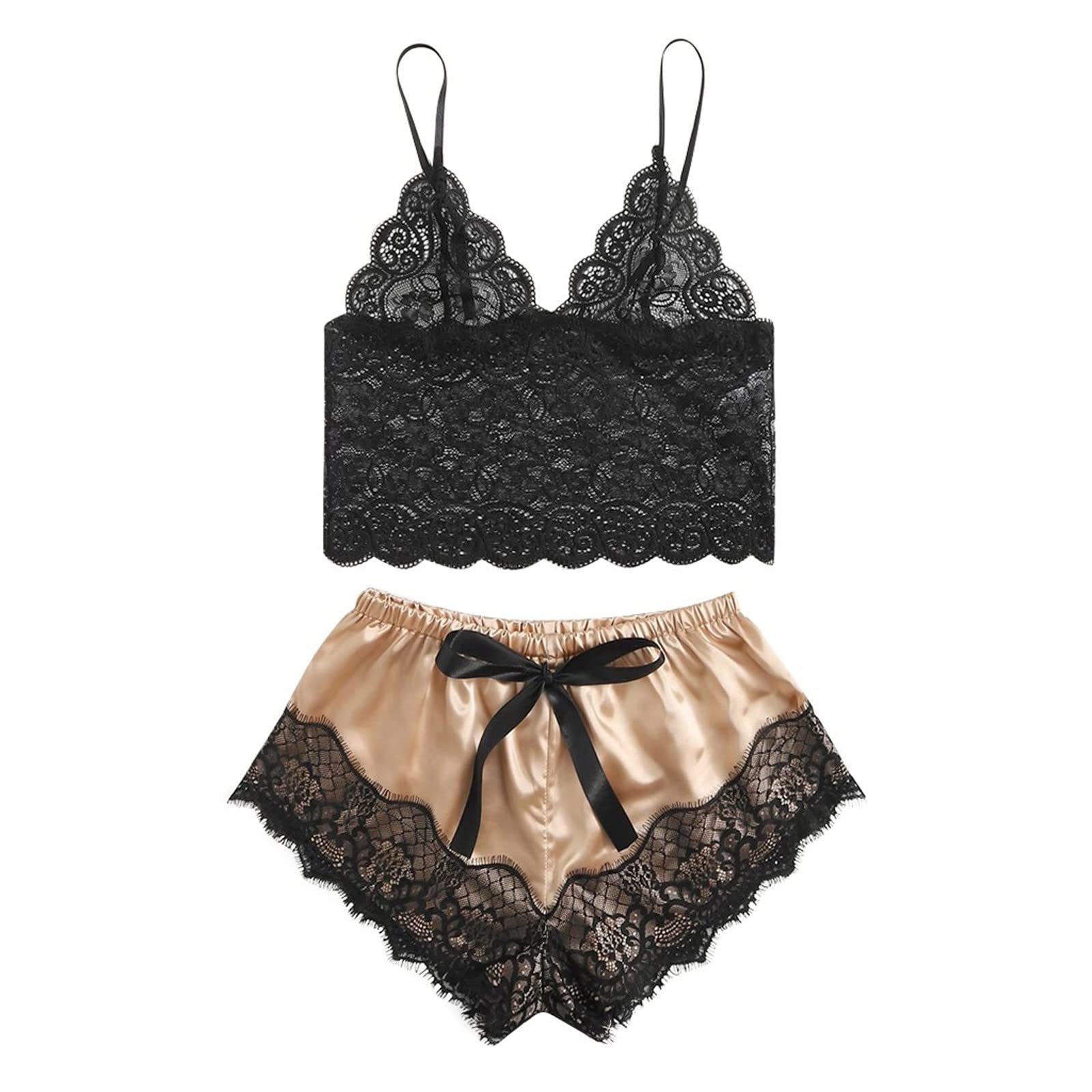 Lace Trim Satin Pajama Set - Women's Sleepwear for Night & Lounge
