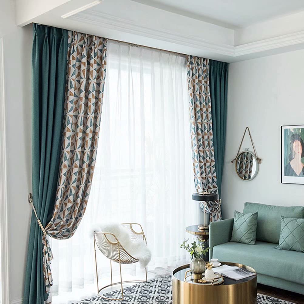 MacoHome Triangle Pattern Linen Blackout Curtains 52x84 Inches - Modern Geometric Window Drapes for Living Room, Bedroom & Nursery - Light Blocking Thermal Insulated Panels for Home Decor