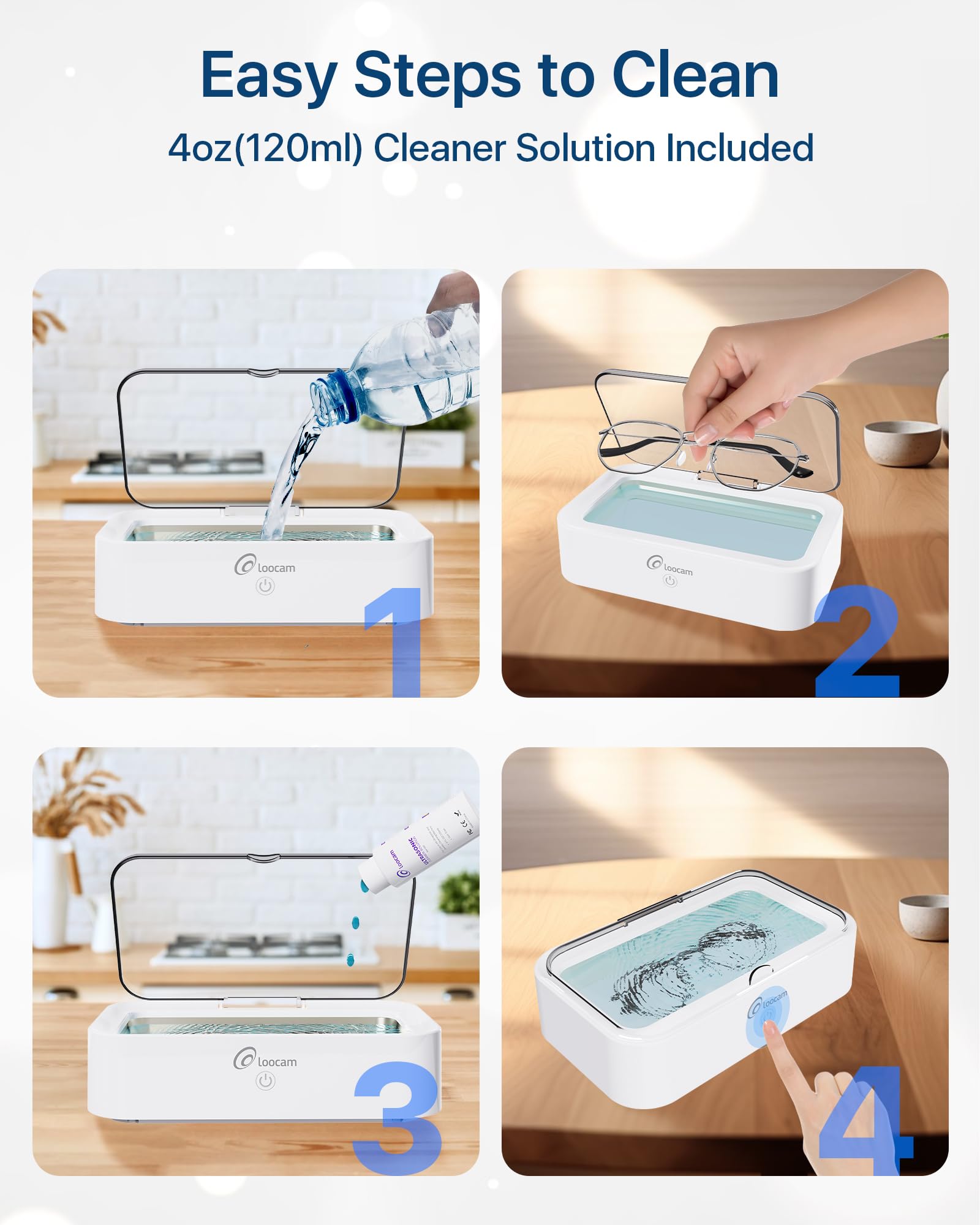 Professional Ultrasonic Jewelry Cleaner Machine with 120ml Cleaning Solution - 600ml/20oz Stainless Steel Tank, 46kHz Frequency for Jewelry, Rings, Watches & Eyeglasses - Perfect for Home, Jewelry Stores & Spa Cleaning Services