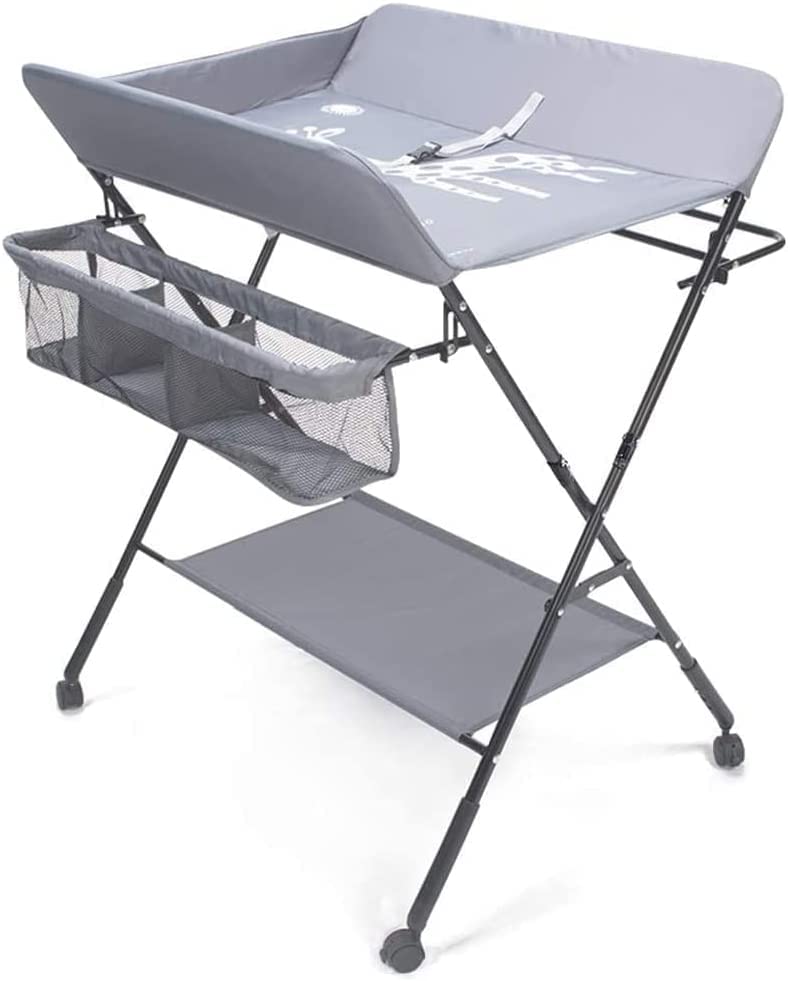 Portable Baby Diaper Changing Table with Wheels & Storage Baskets - Foldable Nursery Organizer for Home, Travel & Daycare Use