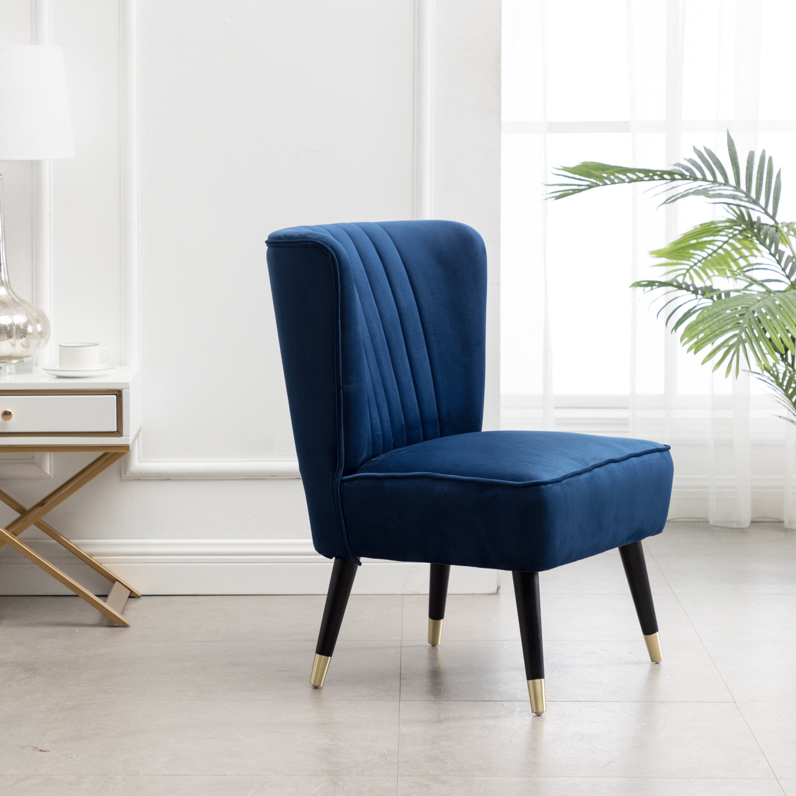 Roundhill Furniture Elon Contemporary Velvet Upholstered Accent Chair in Blue - Modern Living Room Seating for Home Office & Lounge
