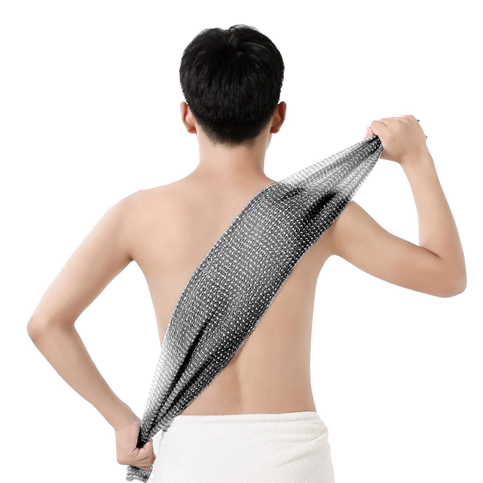 Exfoliating Back Scrubber for Shower & Bath - Long Handle Body Scrubber Towel with Loofah Texture for Deep Cleansing & Skin Exfoliation - Perfect for Back Acne, Dead Skin Removal & Spa Treatment (Black)