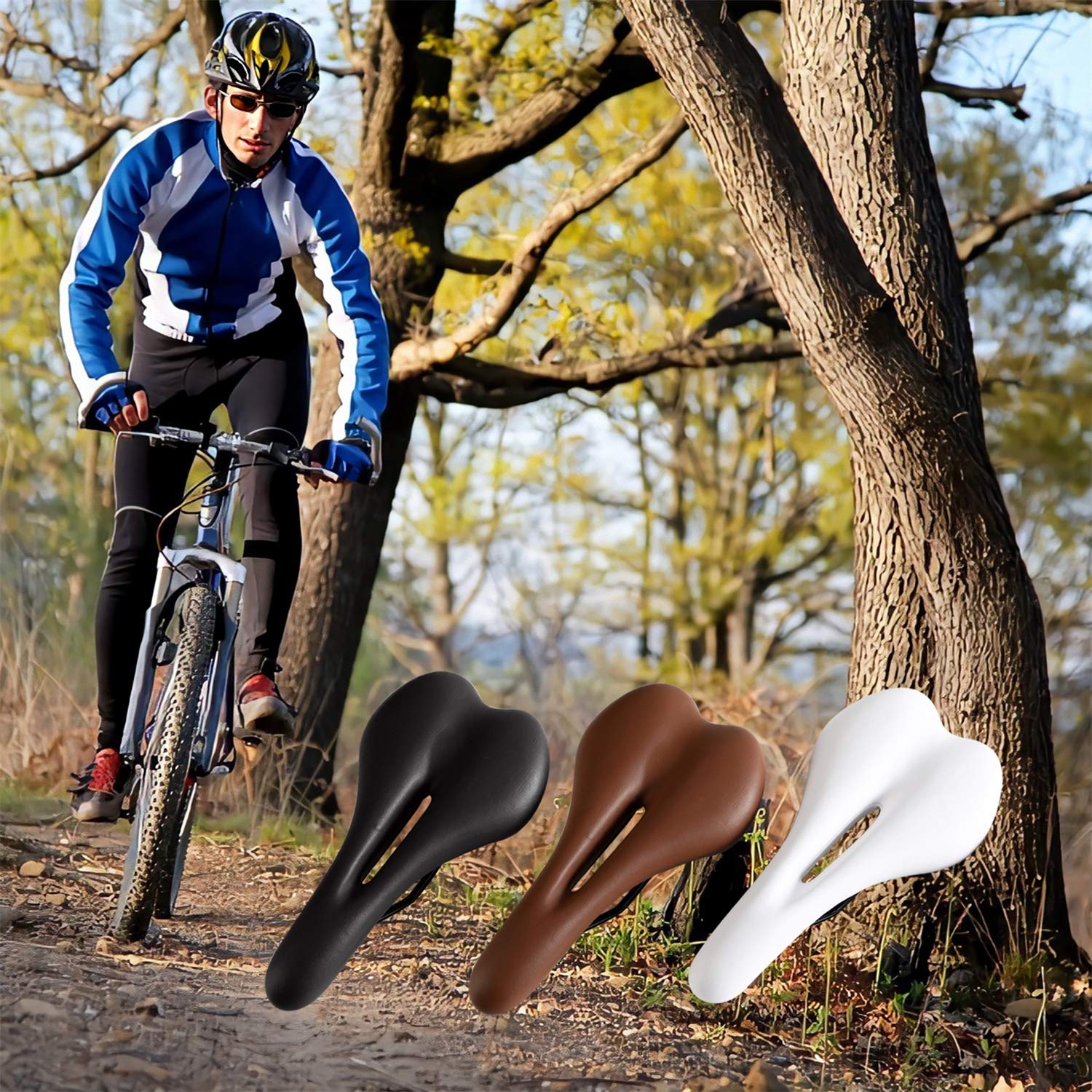 Breathable Comfortable Bicycle Saddle Seat Pad - Shock Absorbing & Hollow Design for Road Bikes, Fixed Gear Bikes (Brown, Thickened) - Perfect for Long Distance Cycling & Commuting