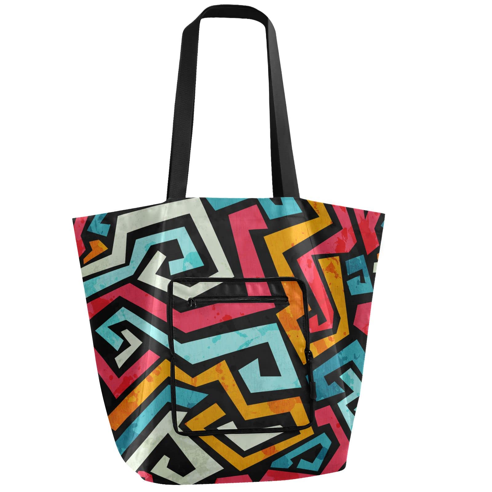Eco-Friendly Reusable Grocery Bags - Foldable Heavy Duty Polyester Tote with Graffiti Print & Handles | Perfect for Shopping, Storage & Travel | Sustainable Alternative to Plastic Bags