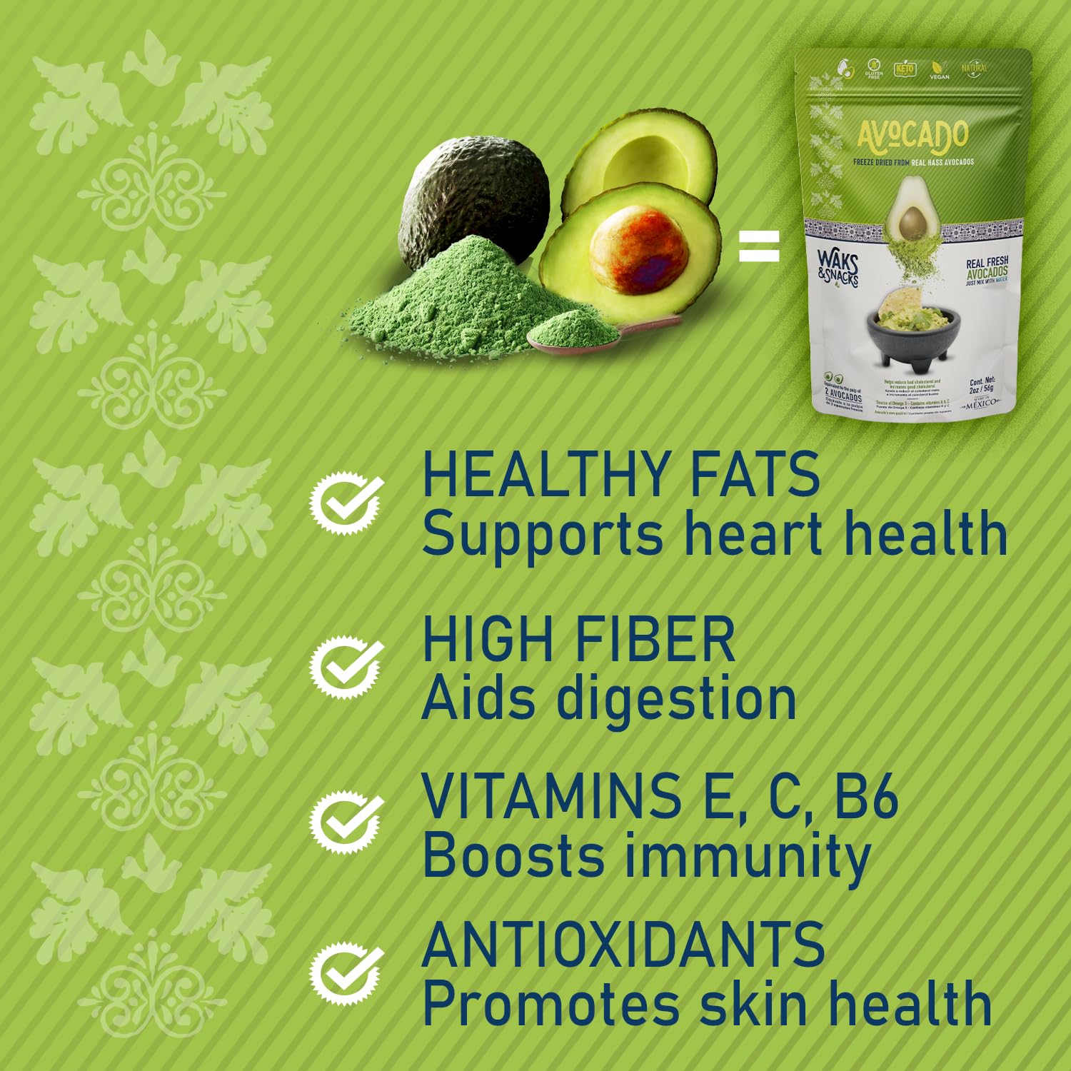 Freeze-Dried Avocado Slices - 100% Natural Hass Avocados | Vegan, Gluten-Free, Non-GMO Snack | Perfect for Toast, Salads & Smoothie Bowls | Great for Camping, Hiking & Emergency Food Storage | 2 Oz Resealable Pack (1-Pack)