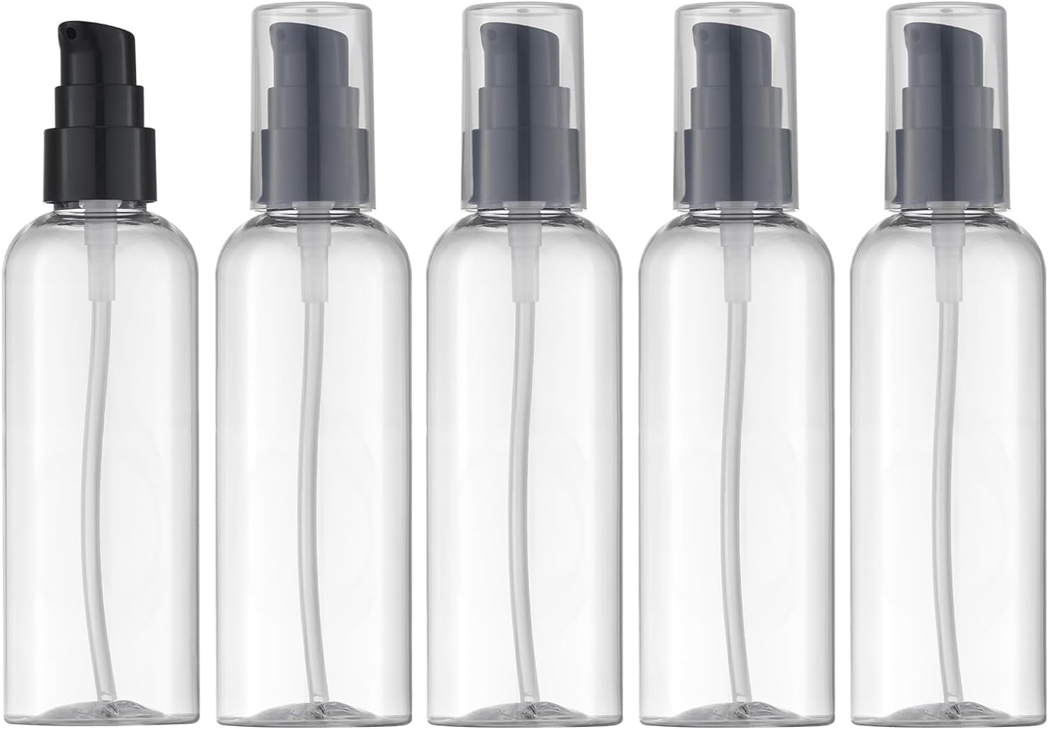 5-Pack 100ml Unbreakable Plastic Refillable Bottles with Black Cream Pump - Ideal for Serum, Lotion, Moisturizer, After Shave & Travel - Perfect for Home, Salon & Cosmetic Storage Organization