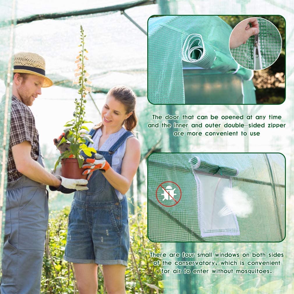 Large Walk-in Greenhouse with Observation Windows & Roll-up Zipper Door | Heavy Duty Steel Frame Plant Garden Hot House | Perfect for Backyard Gardening, Seed Starting & Plant Protection