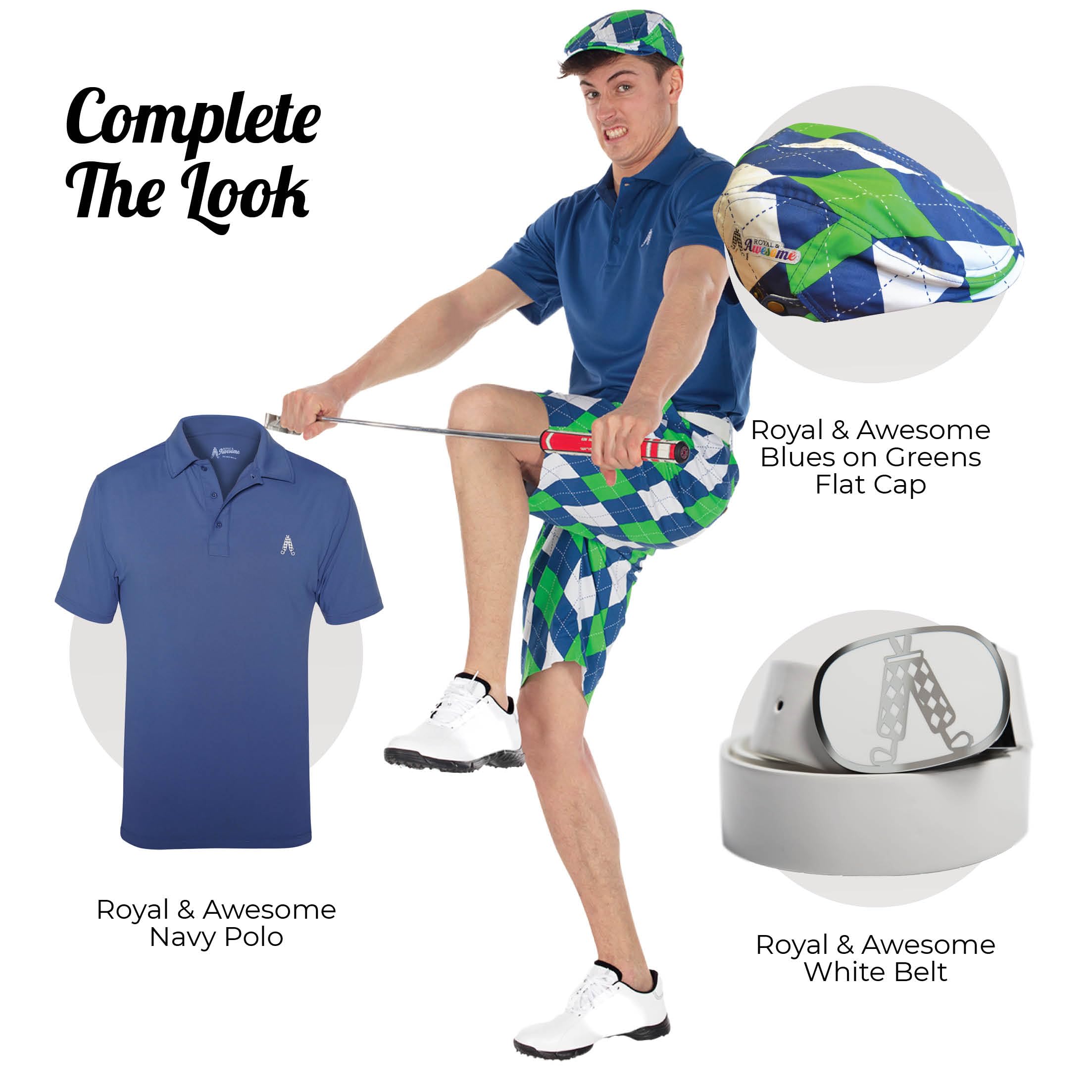 Royal & Awesome Blues on The Green Men's Golf Shorts - Funny Printed Casual Shorts for Golf & Summer | Perfect for Golf Outings, Beach Vacations & Weekend Wear