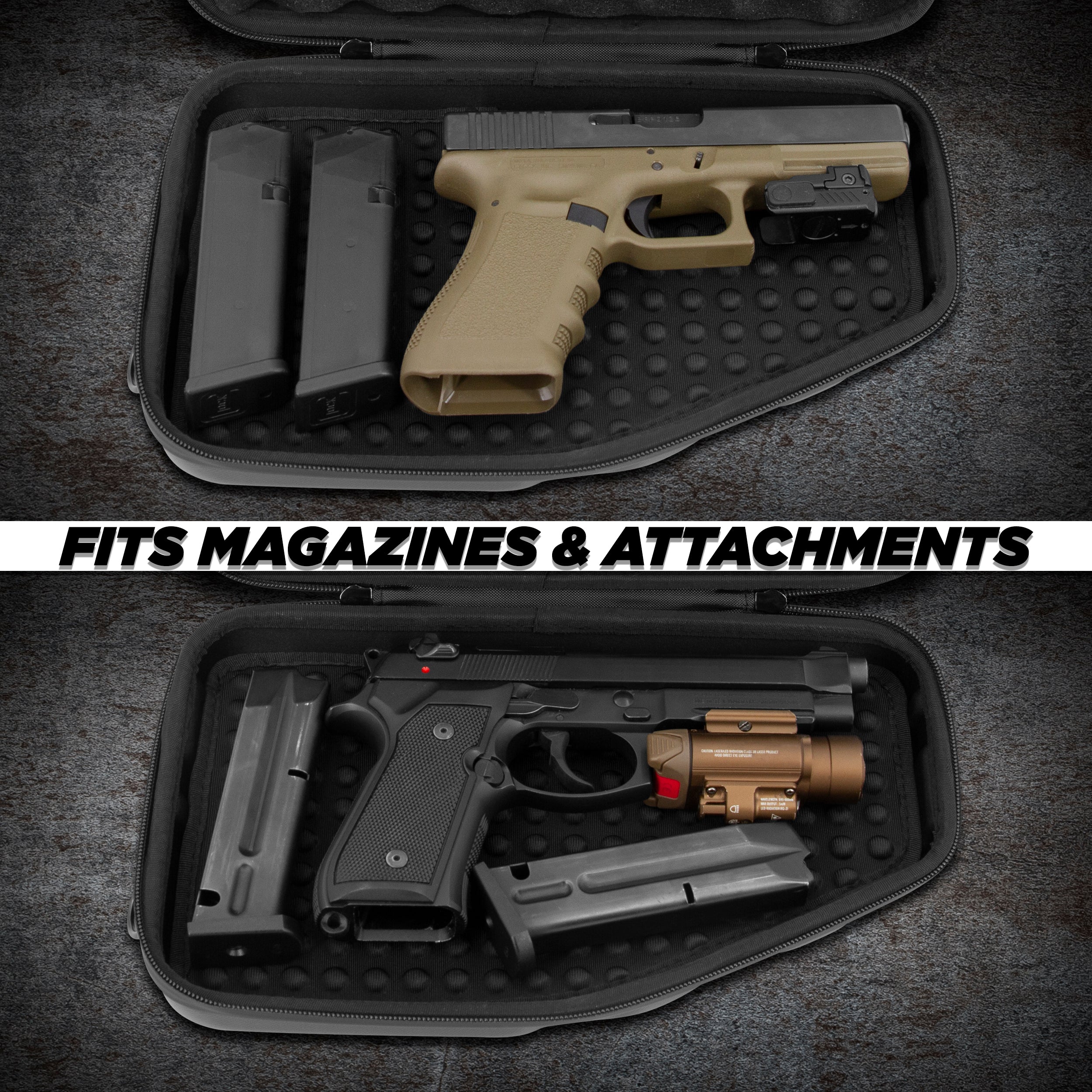 CASEMATIX Locking Pistol Case for Small to Large 9mm Handguns - Secure Gun Storage with Extra Magazine Space & Locking Zippers | Perfect for Range, Travel & Home Defense