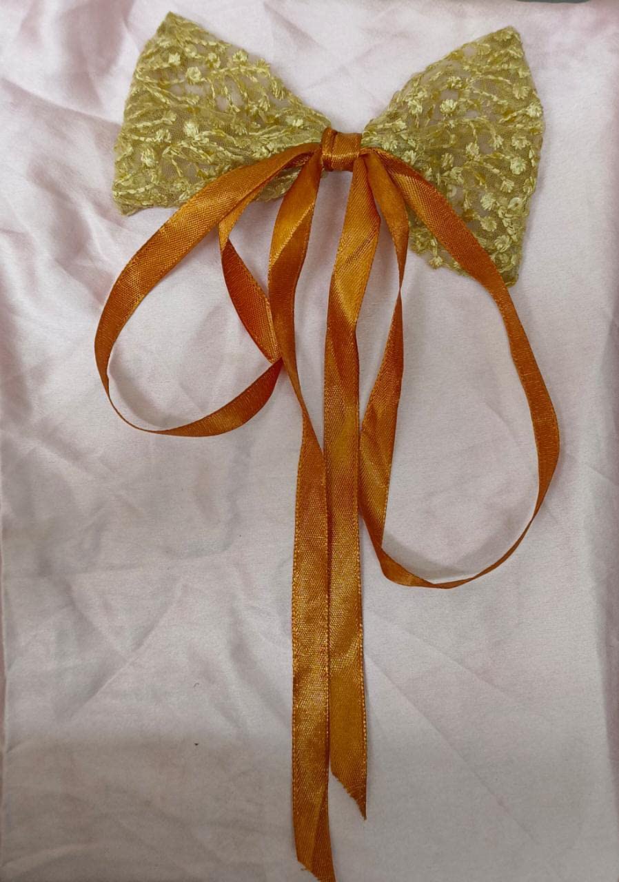 Yellow Hair Ties with Bow Pins - 1 Pack | Soft Elastic Hair Accessories for Women & Girls | Perfect for Ponytails, Braids & Everyday Styling