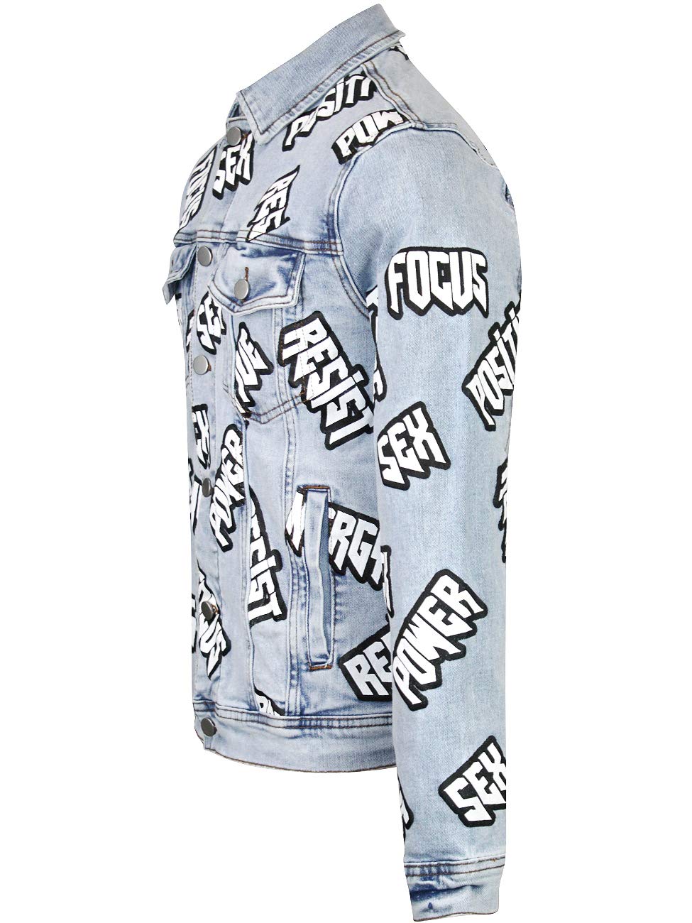 Men's Graphic Print Cotton Denim Jacket - Light Blue Ice Wash Style for Casual Wear & Street Fashion | Perfect for Spring Outfits, Date Nights & Urban Streetwear Looks
