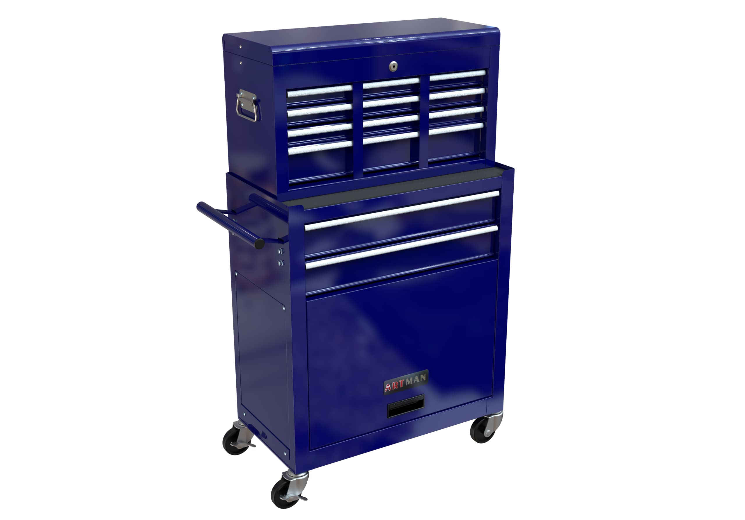 8-Drawer Rolling Tool Chest with Sliding Metal Drawers - Heavy Duty Tool Storage Cabinet & Organizer for Workshop, Garage, Auto Repair - Blue Toolbox for Professional Mechanics & DIY Enthusiasts