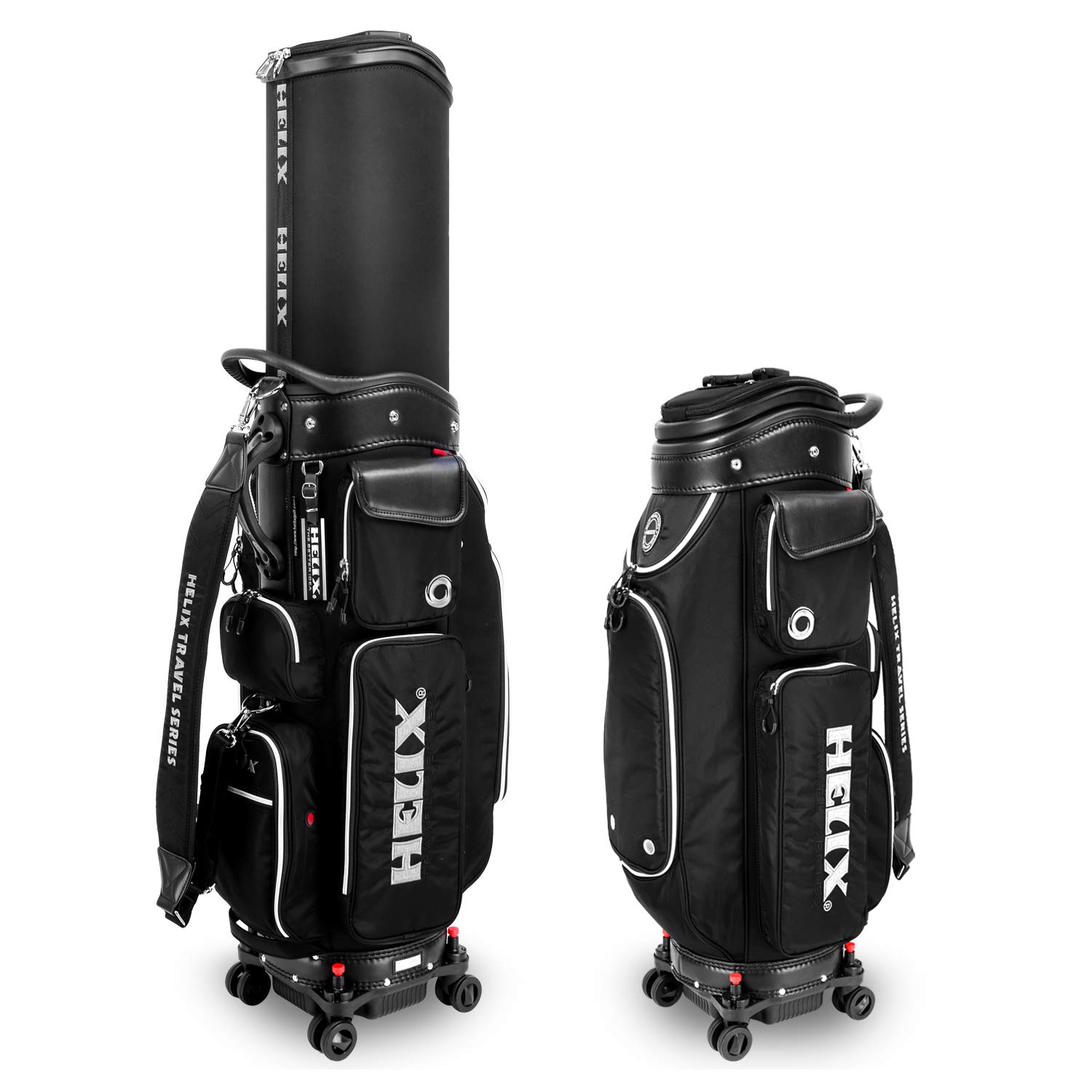 HELIX-Golf Cart Bag with Retractable Wheels & Locking Chassis - Lightweight Golf Club Carrier with Ergonomic Handle | Perfect for Course, Driving Range & Travel