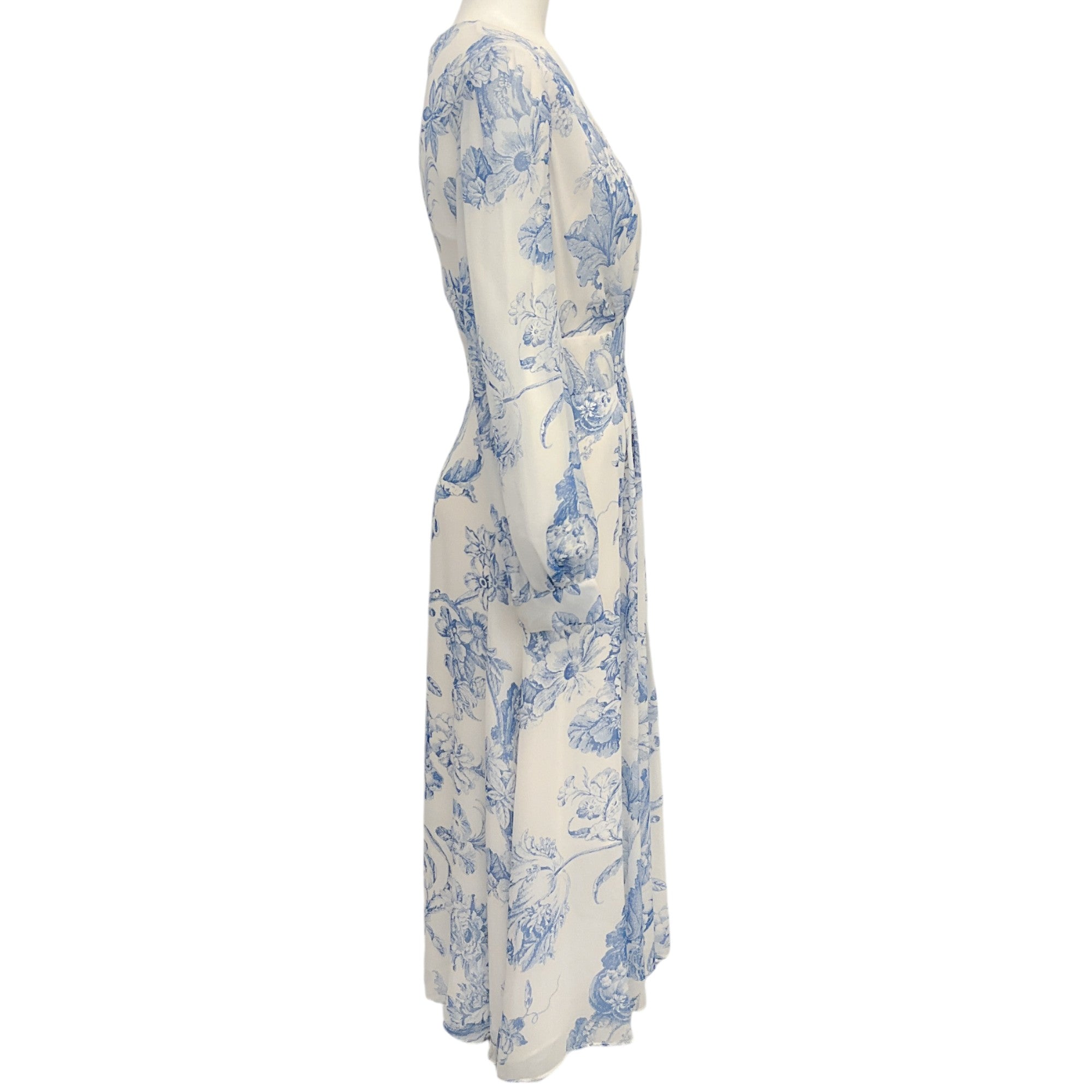Oscar de la Renta Floral Chiffon Dress - Elegant White & Blue Summer Dress for Women | Perfect for Weddings, Parties & Special Occasions