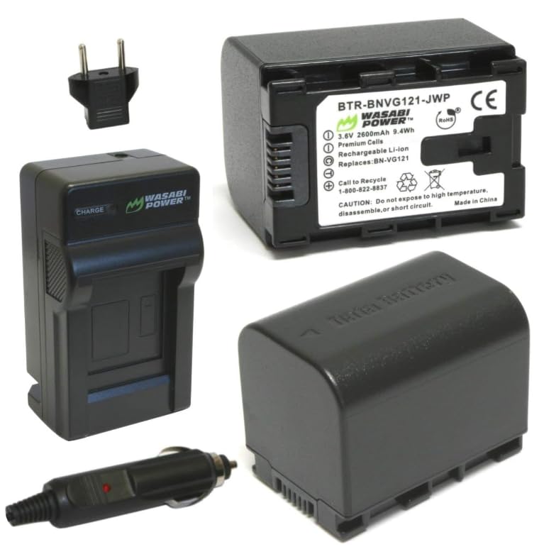 Wasabi Power Rechargeable Battery (2-Pack) with Charger for JVC BN-VG121 Camcorder - Long-Lasting Power for Travel, Vlogging, and Outdoor Filming