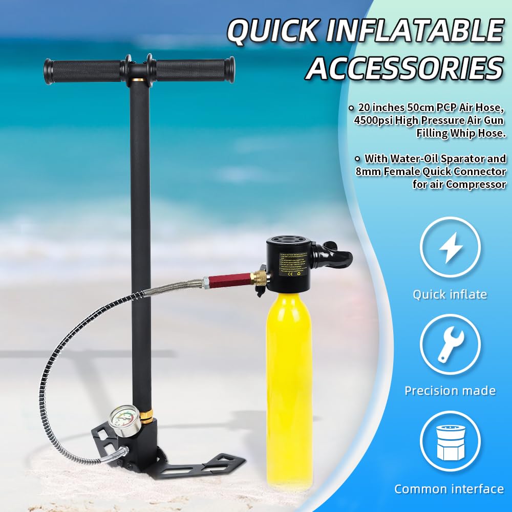 4500psi High Pressure PCP Air Hose - 20 Inch (50cm) with Water-Oil Separator & 8mm Female Quick Connector for Air Compressor - Perfect for PCP Air Rifles, Paintball Guns, and Scuba Tank Filling