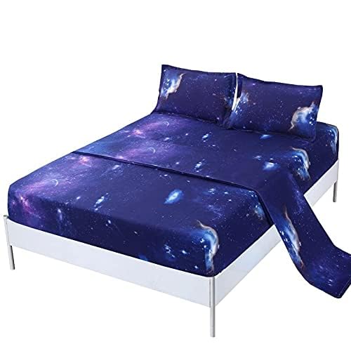 SDIII 4-Piece Dark Blue Galaxy Bed Sheets Set - Twin Size Soft Microfiber Space Themed Bedding for Kids, Teens, Boys & Girls - Perfect for Space-Themed Bedrooms, Sleepovers & Gift Giving
