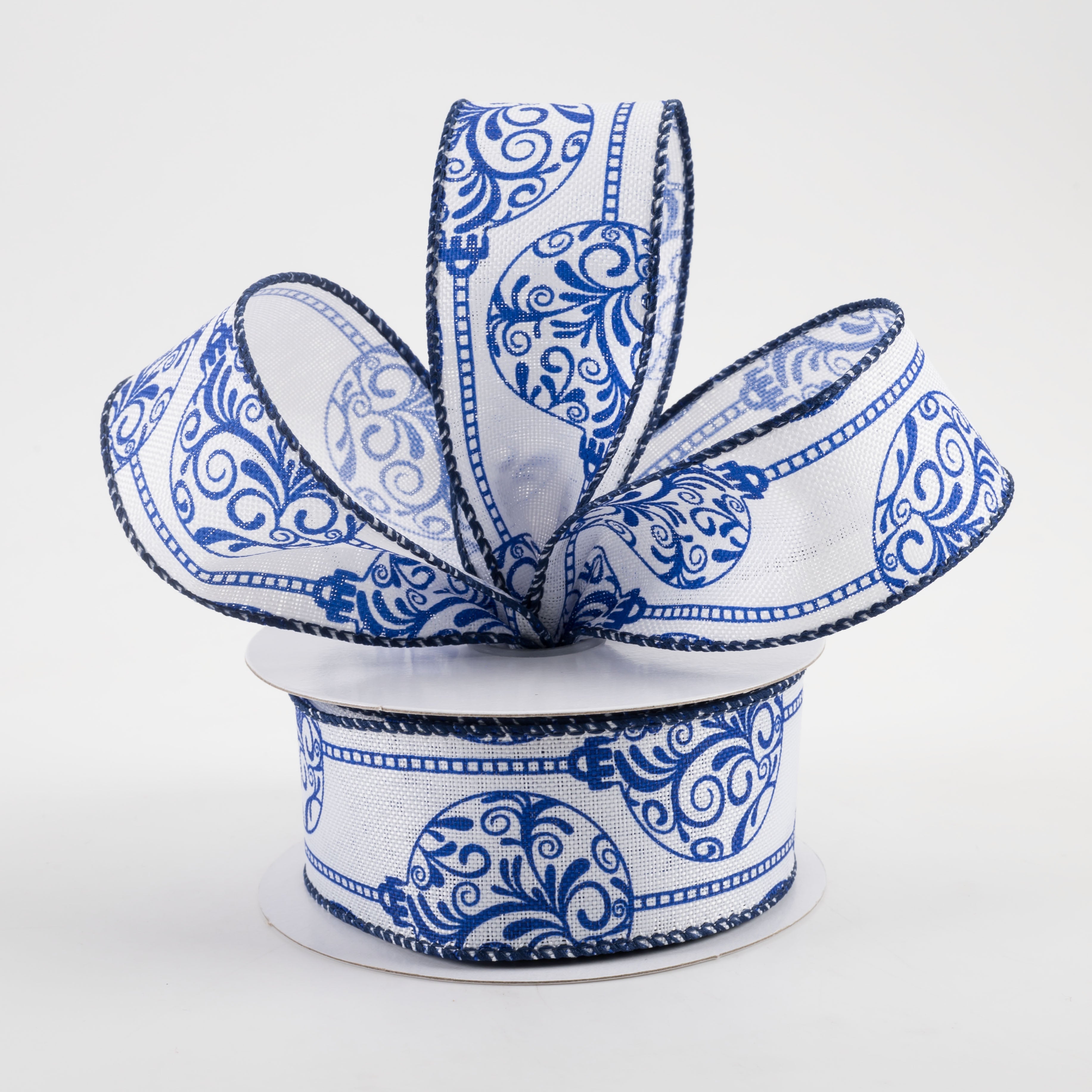 1.5 Inch Linen Porcelain Ornaments Ribbon - Blue & White Ceramic Style Ribbon for DIY Crafts, Gift Wrapping, and Home Decor (10 Yards)