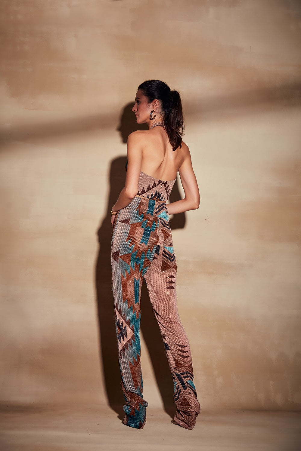 Turquoise Sequin Jumpsuit for Women - Elegant V-Neck Long Sleeve Party Romper with Floral Print | Perfect for Cocktail Parties, Night Out, and Special Occasions