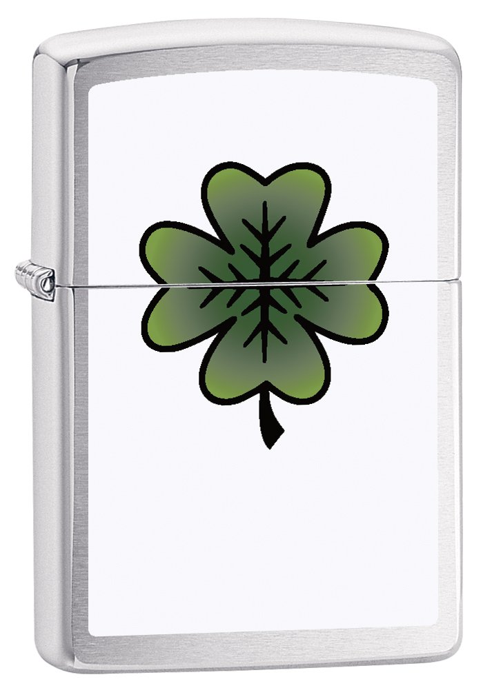 Zippo Brushed Chrome Lighter with Four Leaf Clover Design 79113 - Windproof Refillable Metal Lighter for Outdoor Camping, Hiking & Everyday Carry